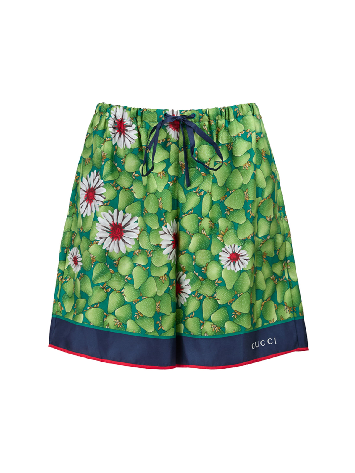 Green Flower Printed Silk Shorts - ventzia