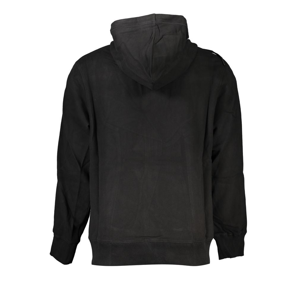 Black Cotton Men Sweater with Hood and Pockets - ventzia