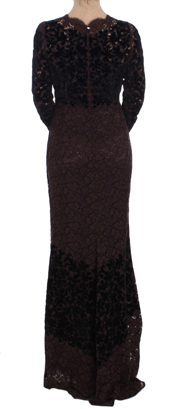 Elegant Purple Floral Lace Maxi Dress - ventzia