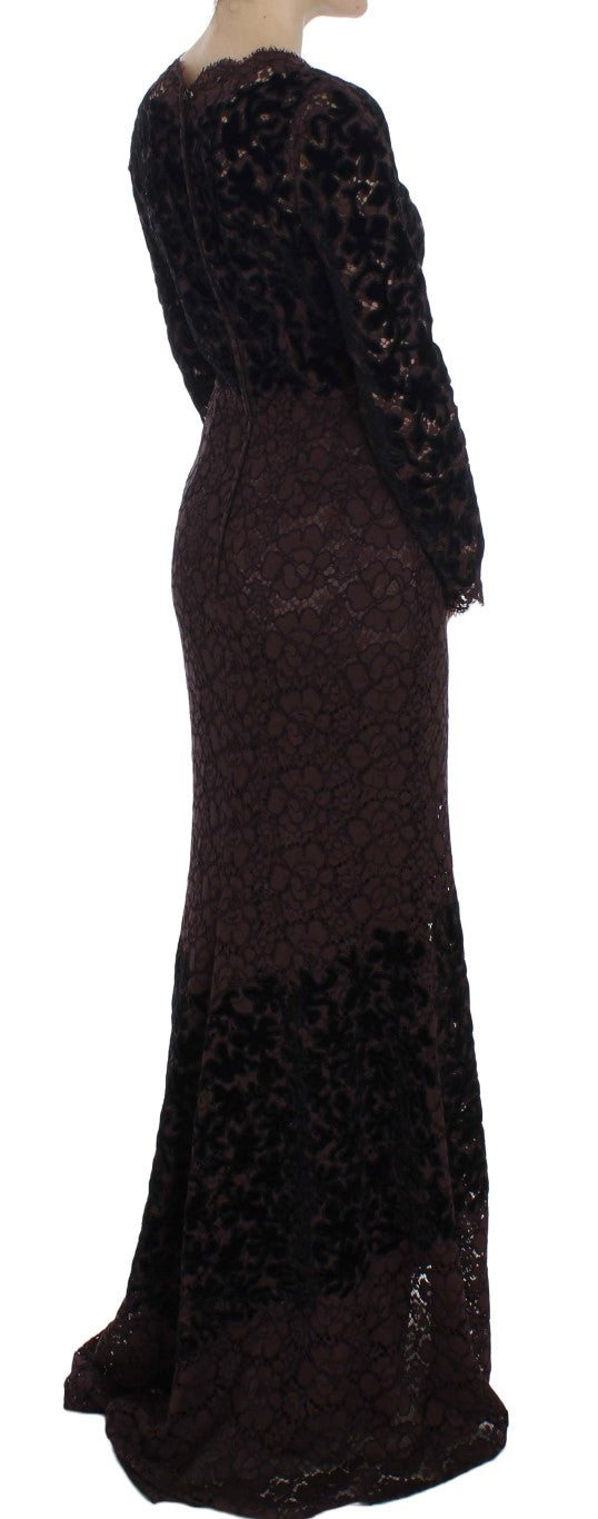 Elegant Purple Floral Lace Maxi Dress - ventzia
