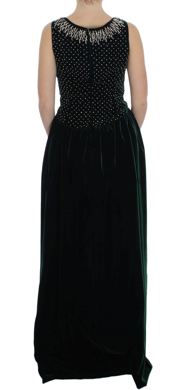 Enchanted Emerald Velvet Crystal Maxi Dress - ventzia