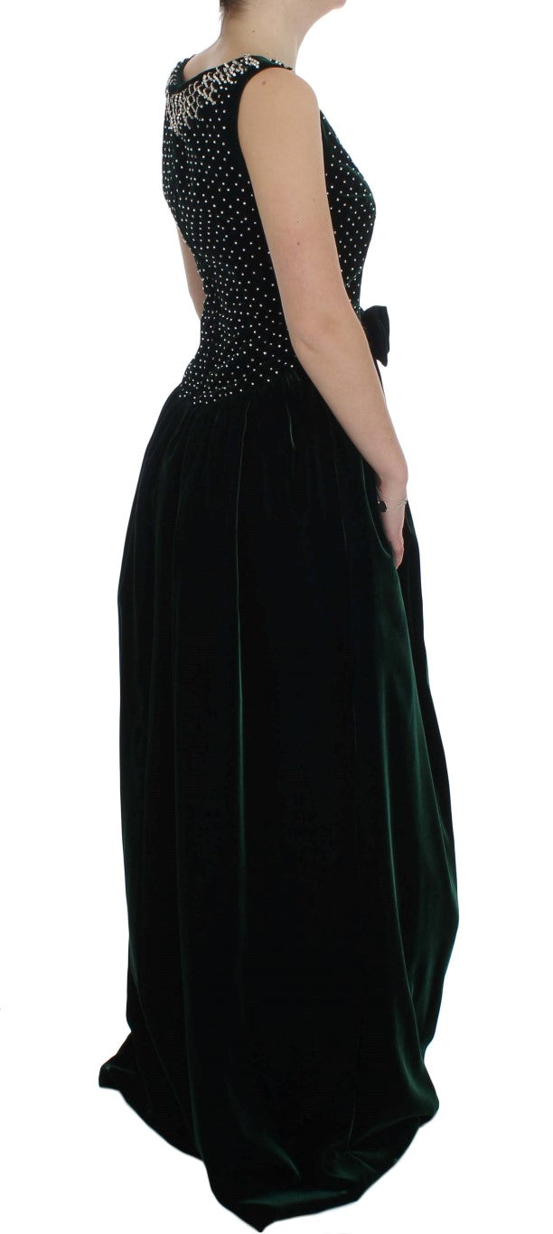 Enchanted Emerald Velvet Crystal Maxi Dress - ventzia