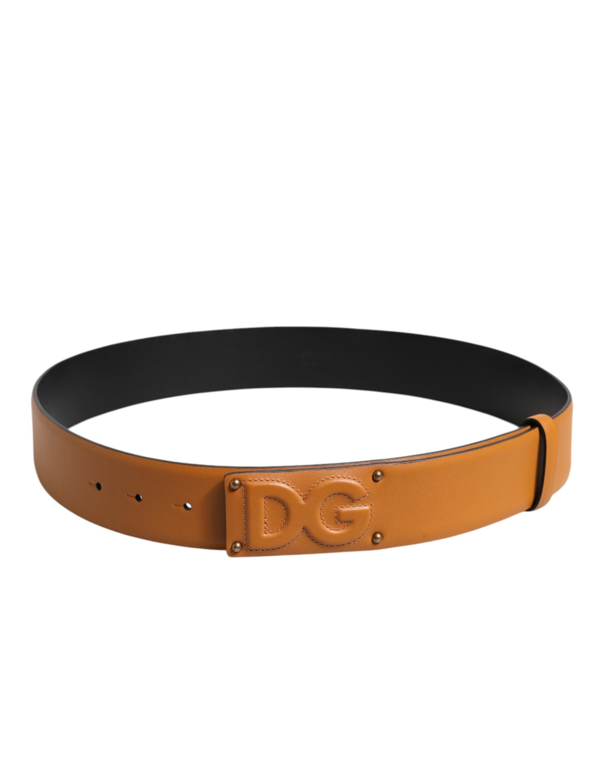 Brown Leather Buckle DG Logo Embossed Belt - ventzia