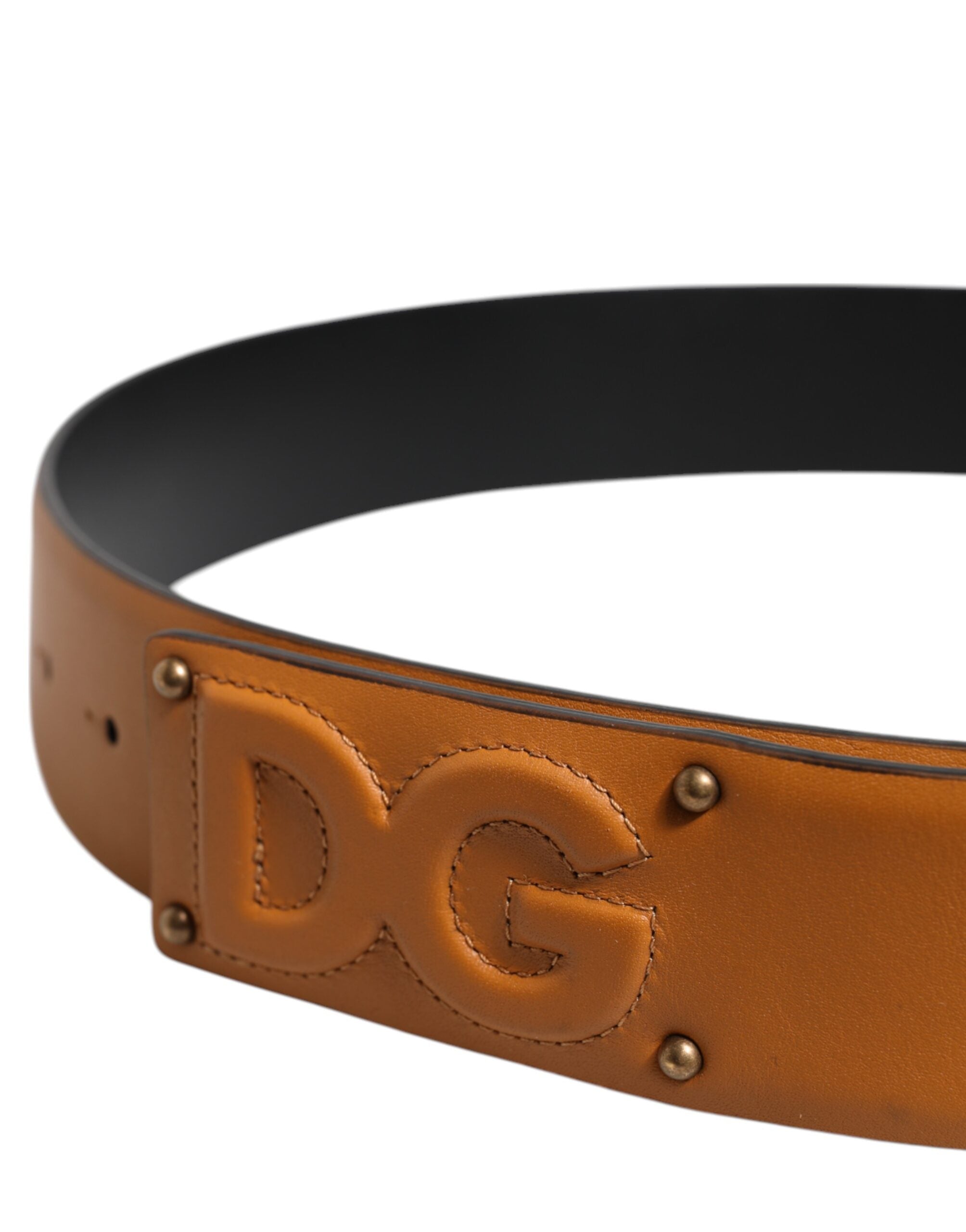 Brown Leather Buckle DG Logo Embossed Belt - ventzia