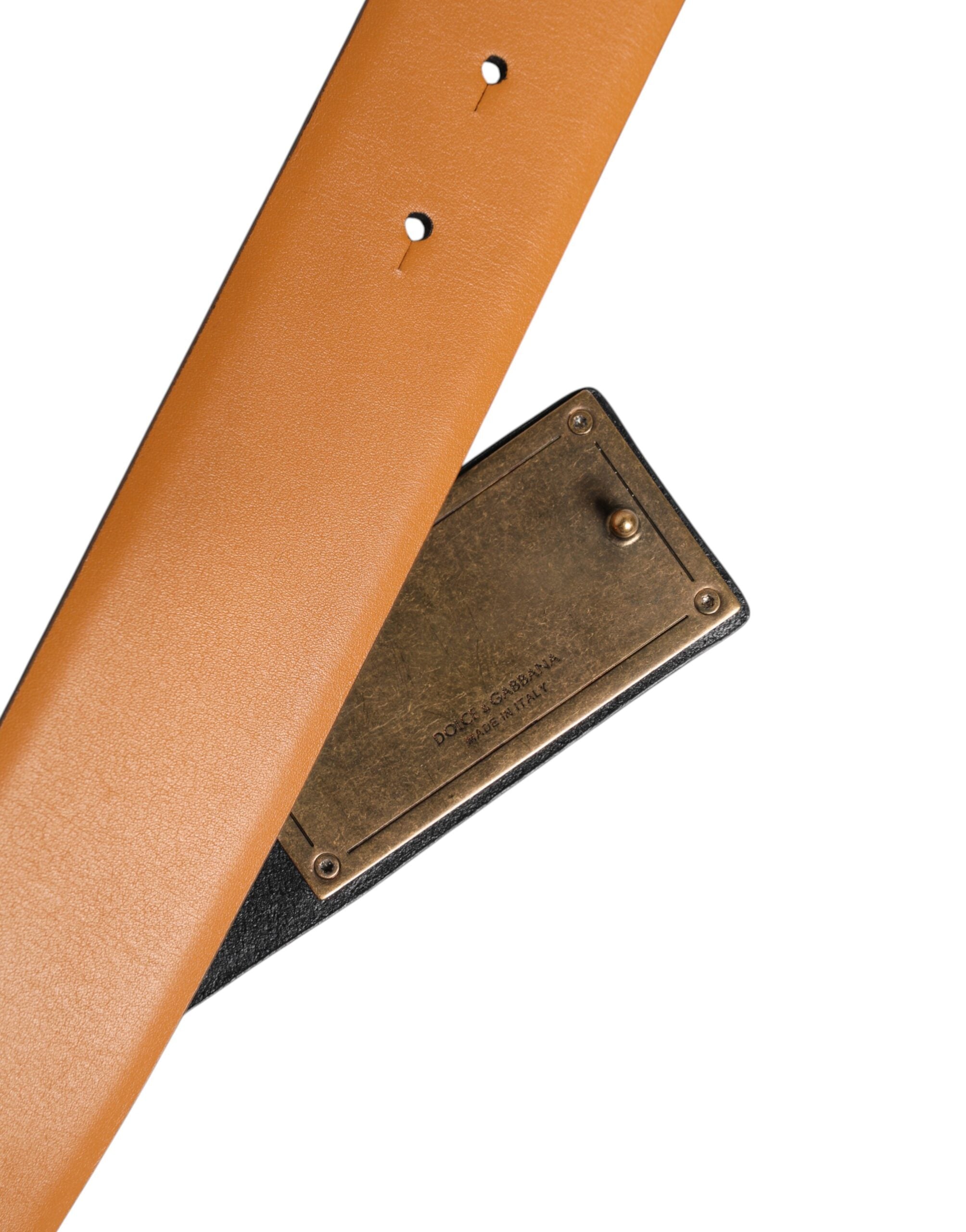 Brown Leather Buckle DG Logo Embossed Belt - ventzia