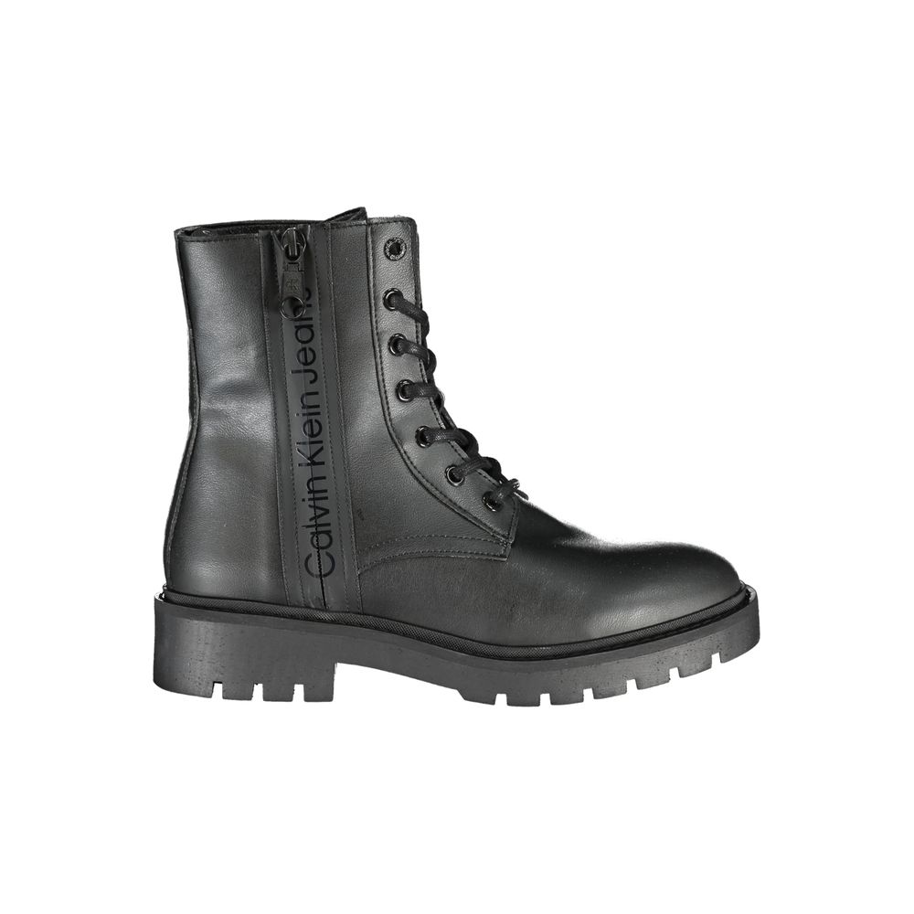 Black Polyurethane Women Ankle Boot - ventzia