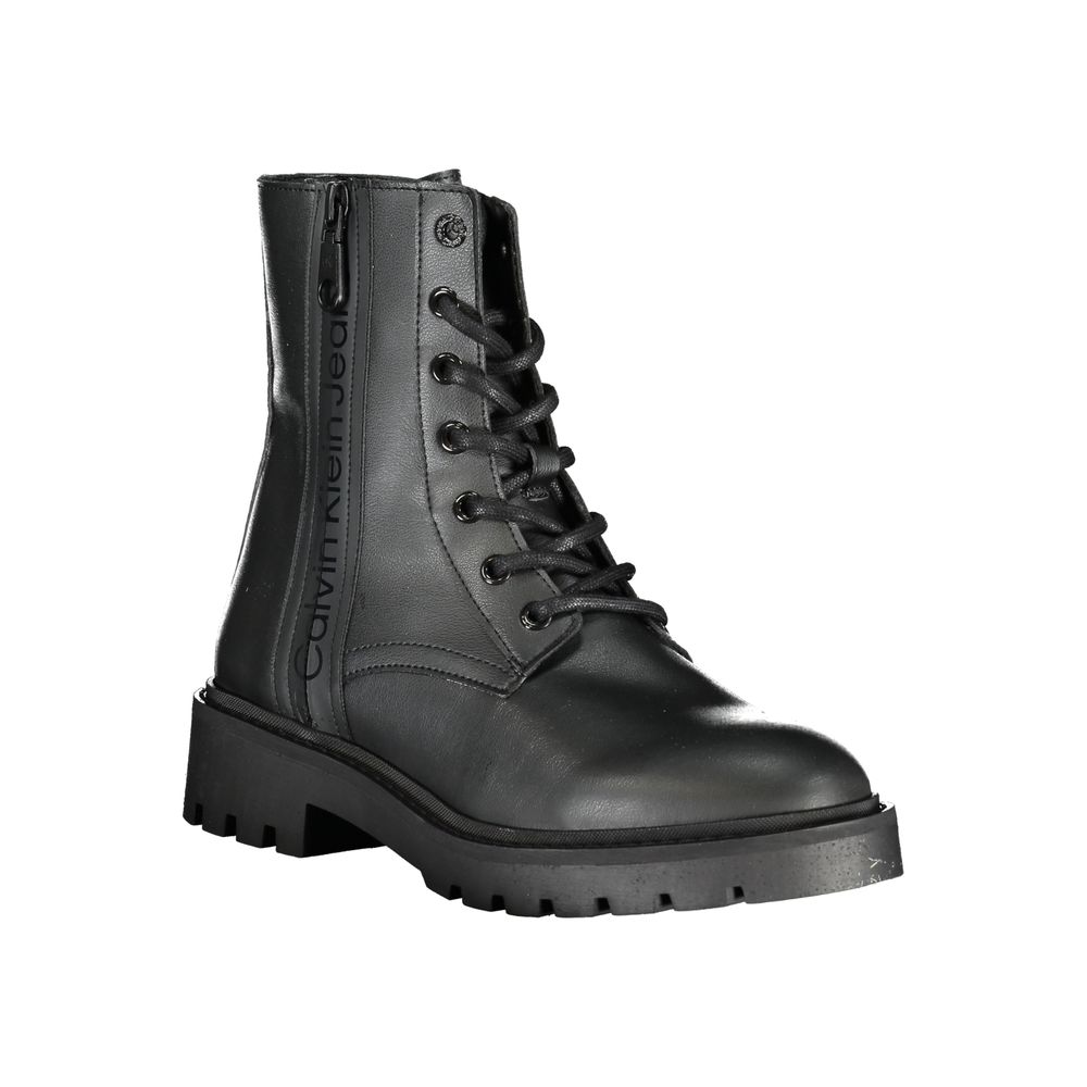 Black Polyurethane Women Ankle Boot - ventzia