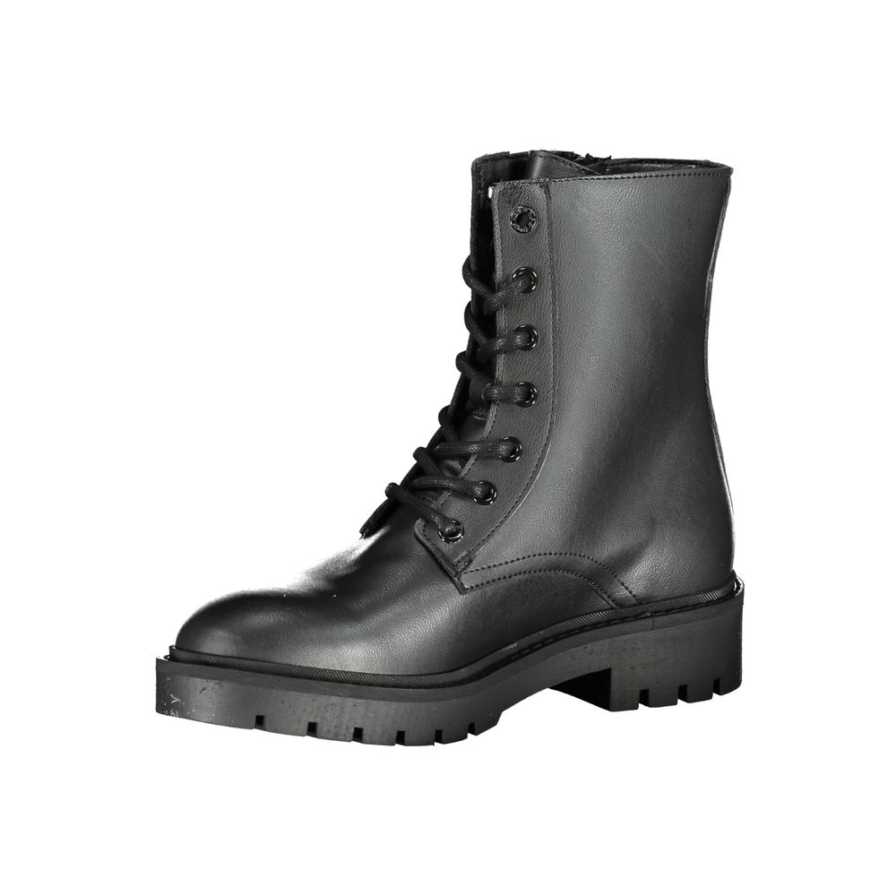 Black Polyurethane Women Ankle Boot - ventzia