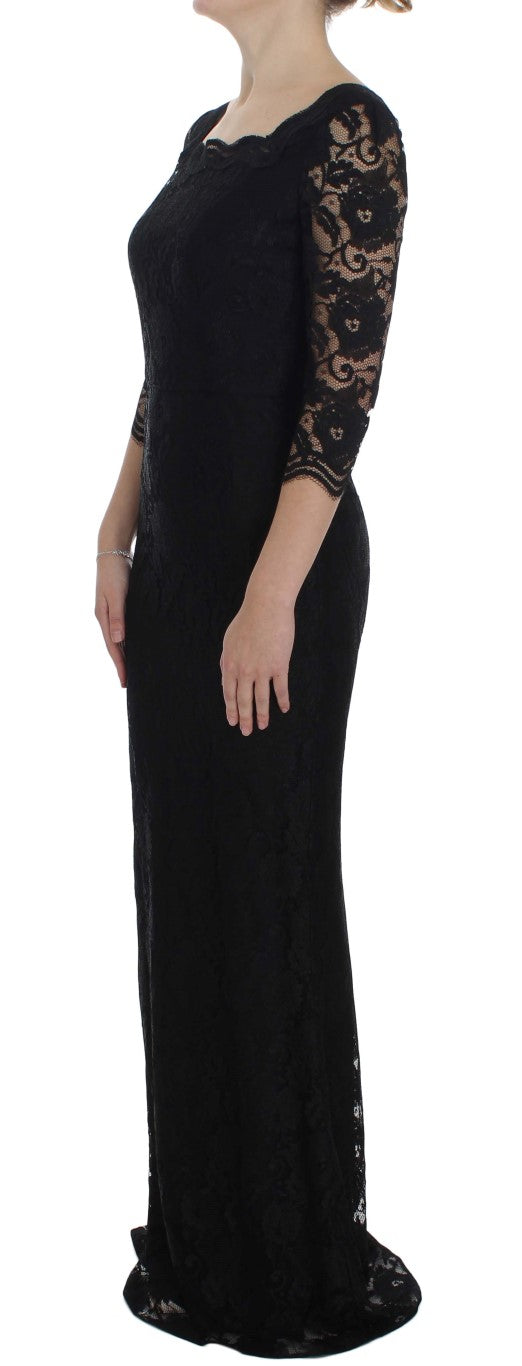 Elegant Black Floral Lace Maxi Dress - ventzia