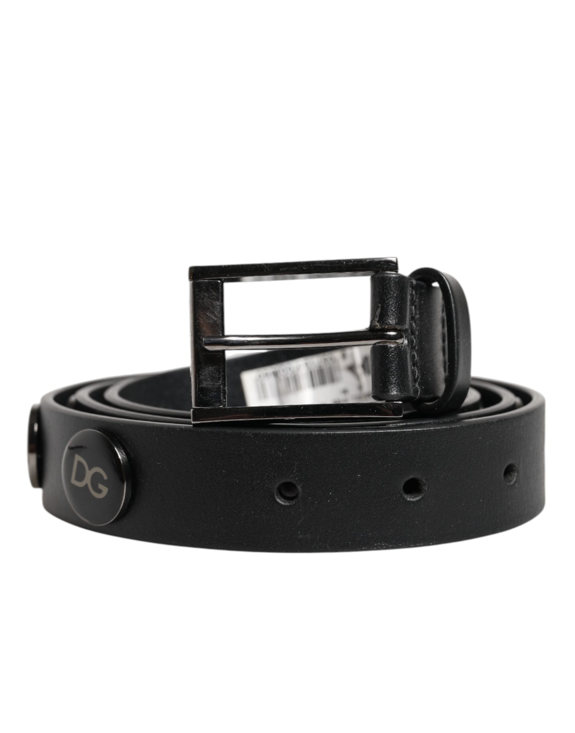 Black Luxury Leather DG Studs Buckle Belt - ventzia