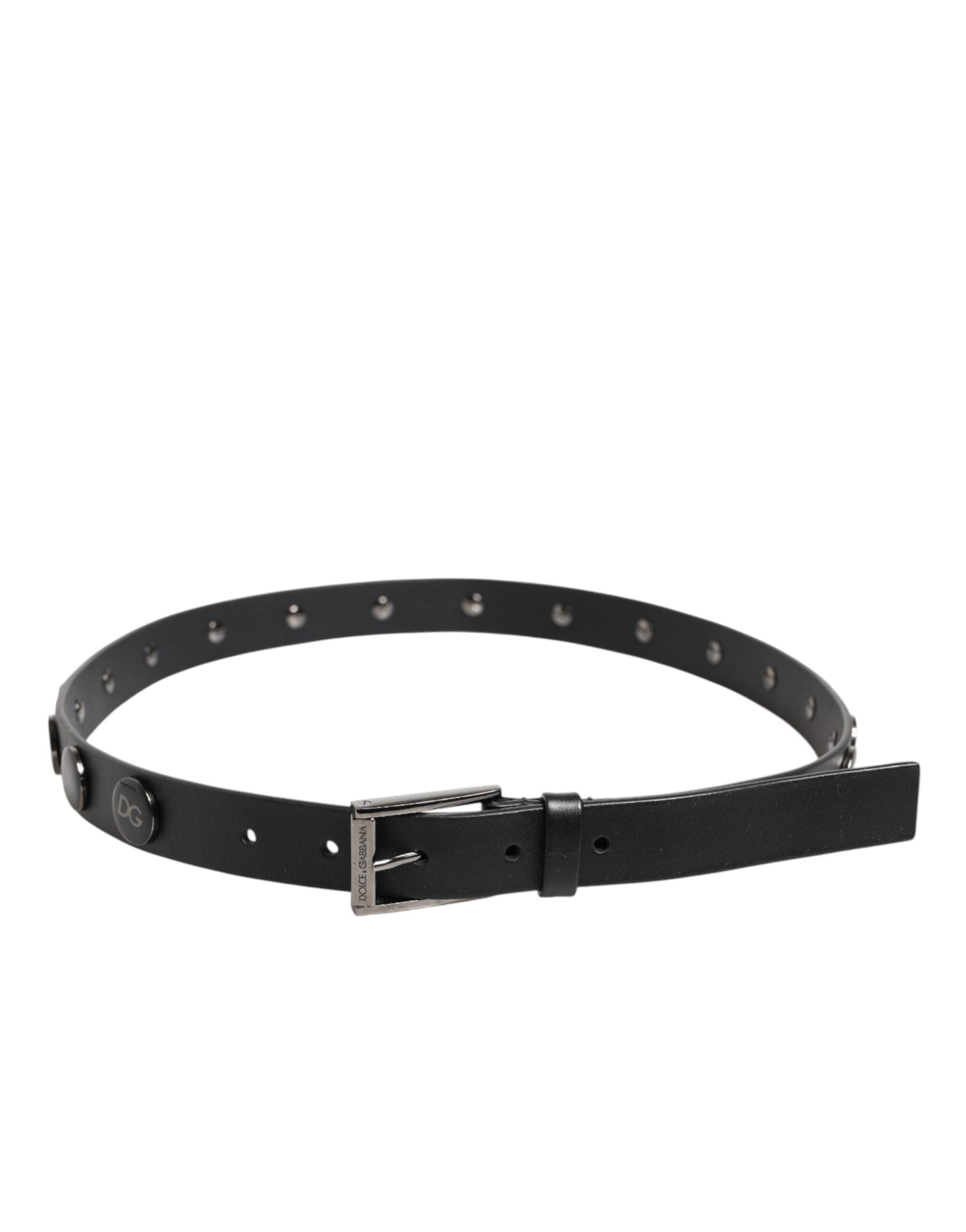 Black Luxury Leather DG Studs Buckle Belt - ventzia