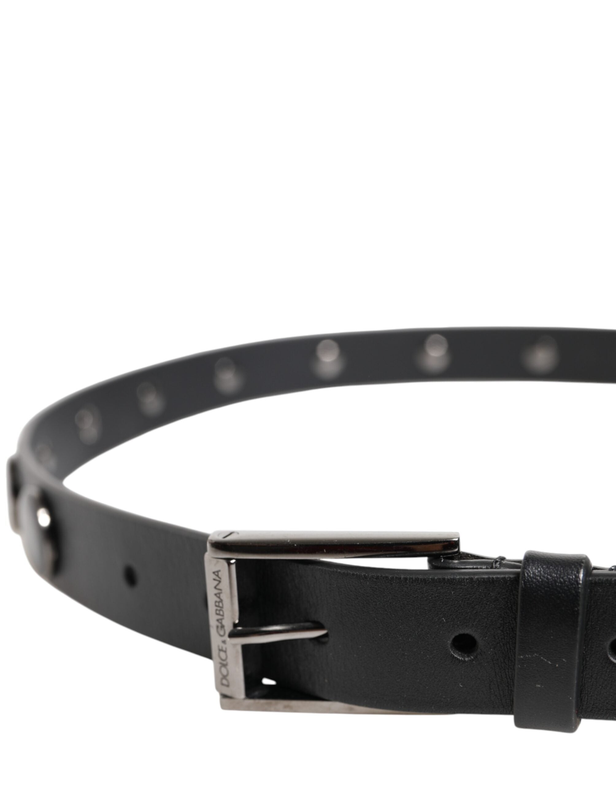 Black Luxury Leather DG Studs Buckle Belt - ventzia