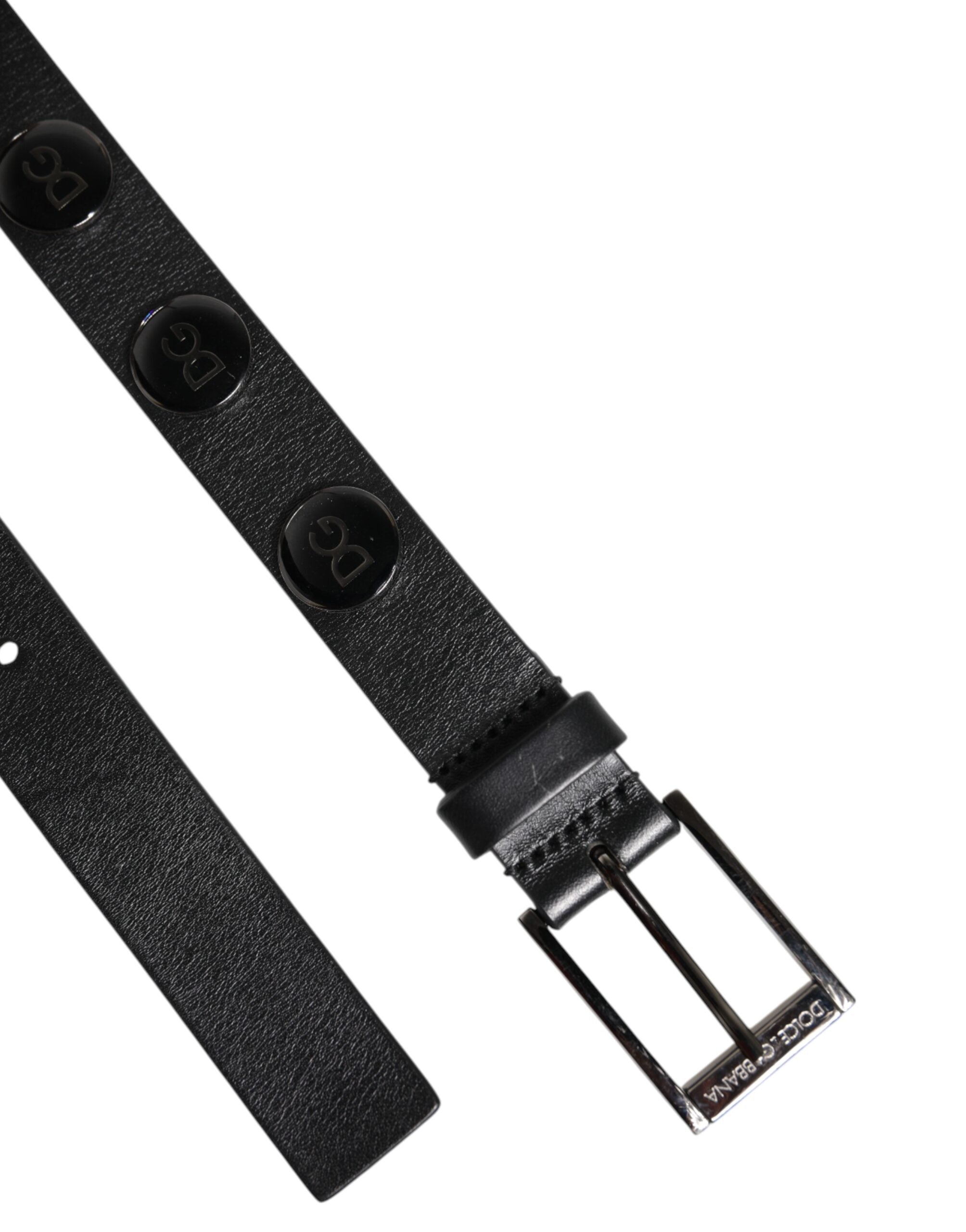 Black Luxury Leather DG Studs Buckle Belt - ventzia