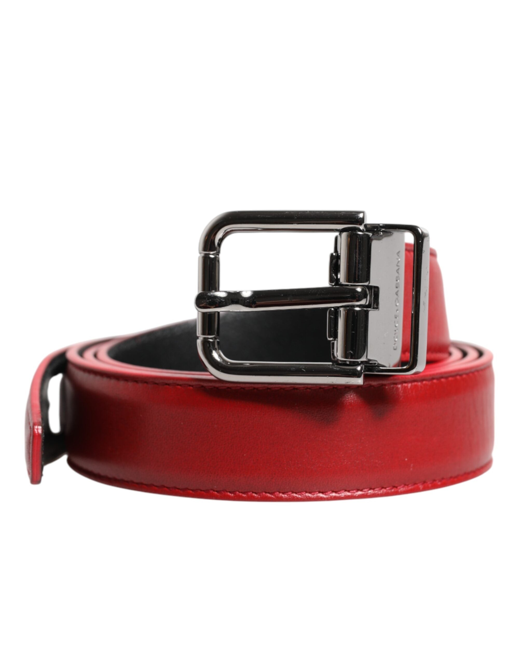 Red Leather Silver Tone Metal Buckle Belt - ventzia
