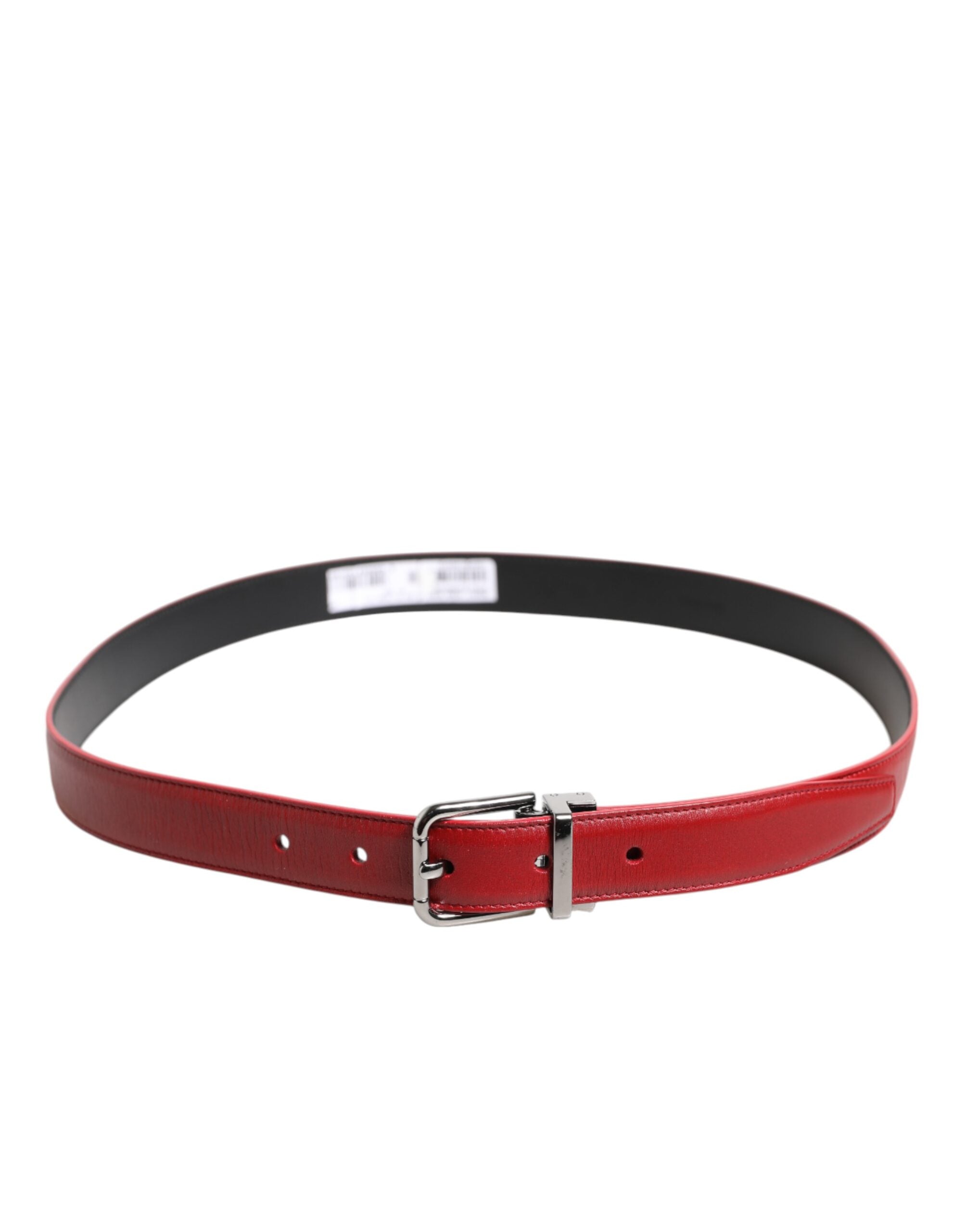 Red Leather Silver Tone Metal Buckle Belt - ventzia