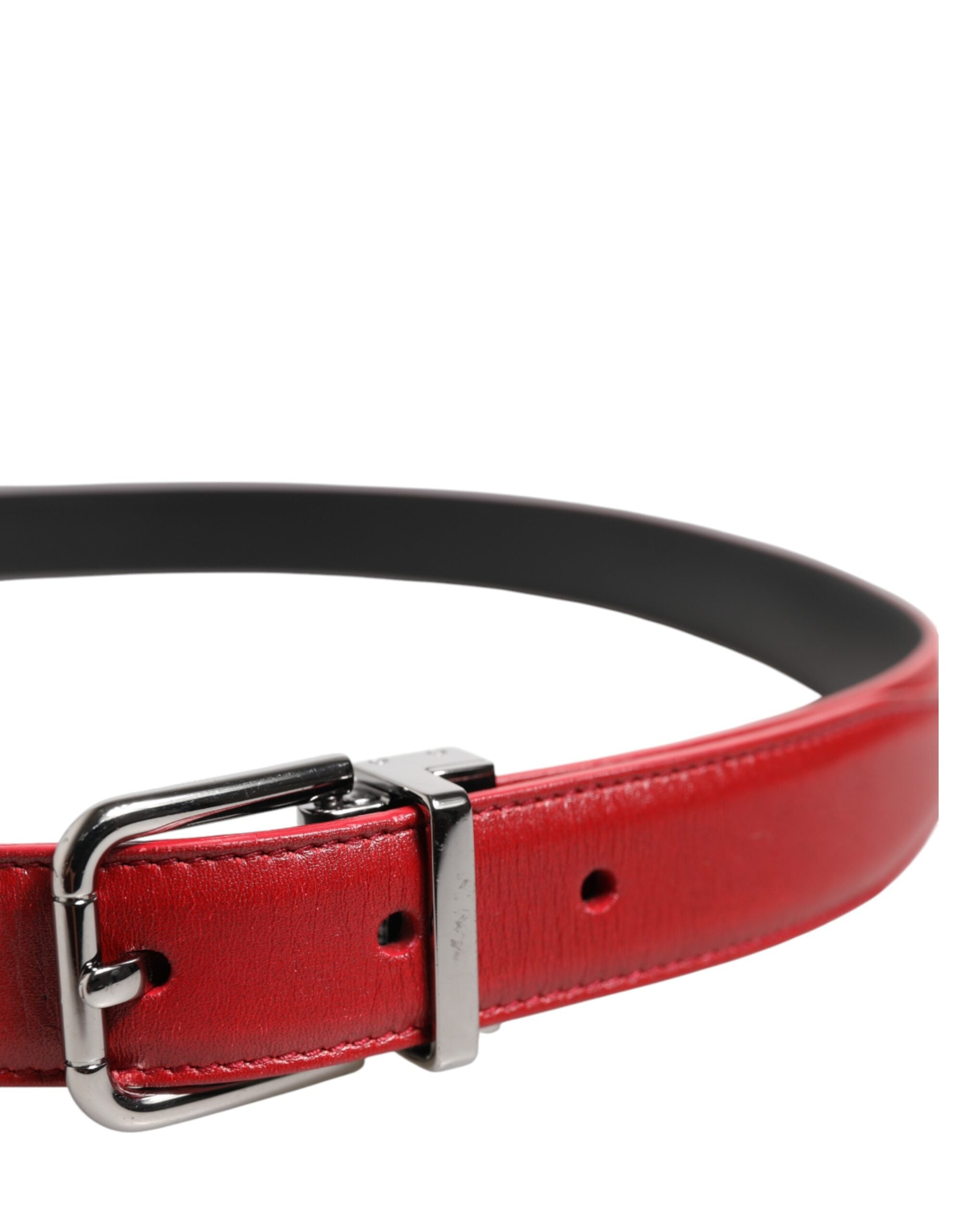 Red Leather Silver Tone Metal Buckle Belt - ventzia