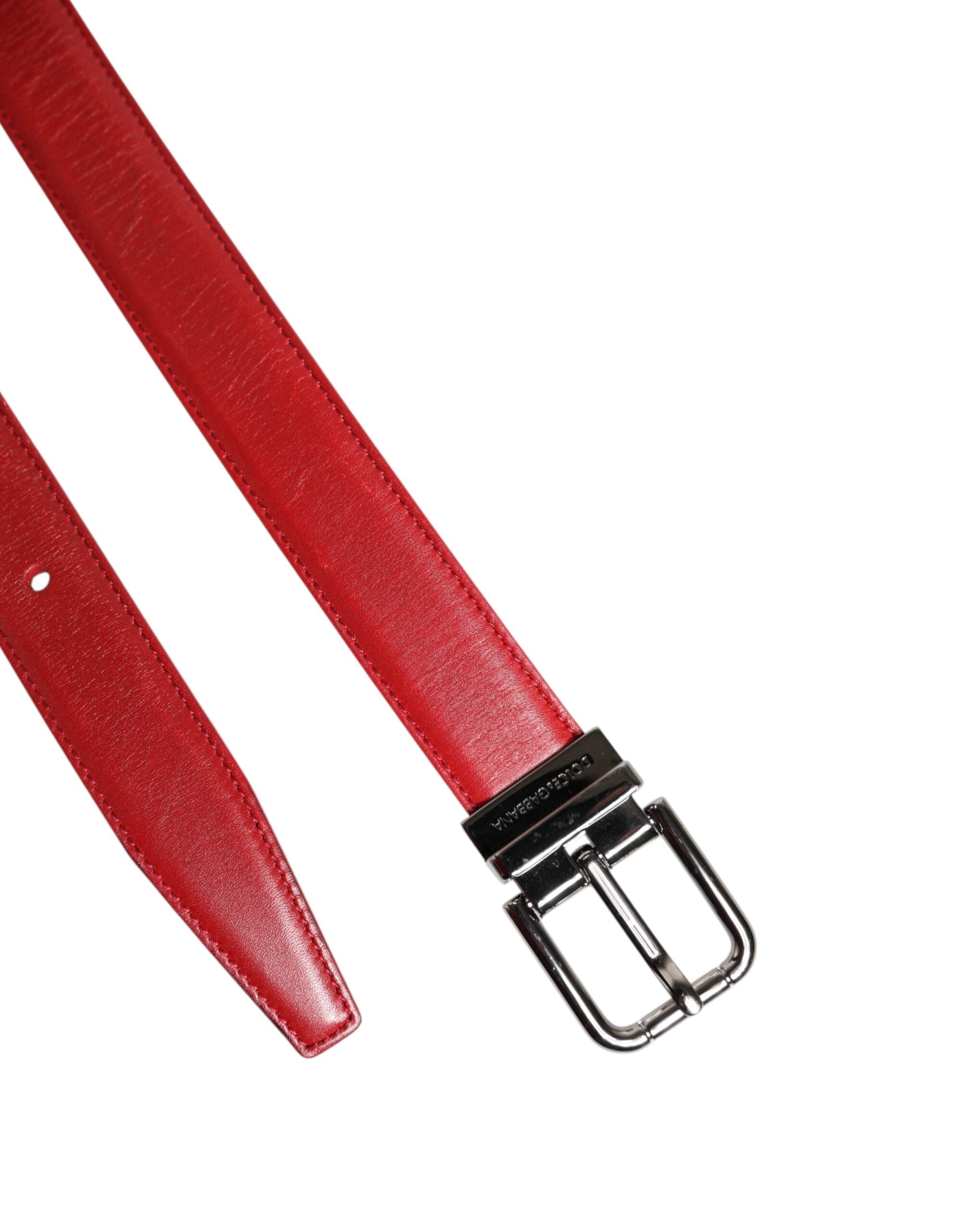 Red Leather Silver Tone Metal Buckle Belt - ventzia