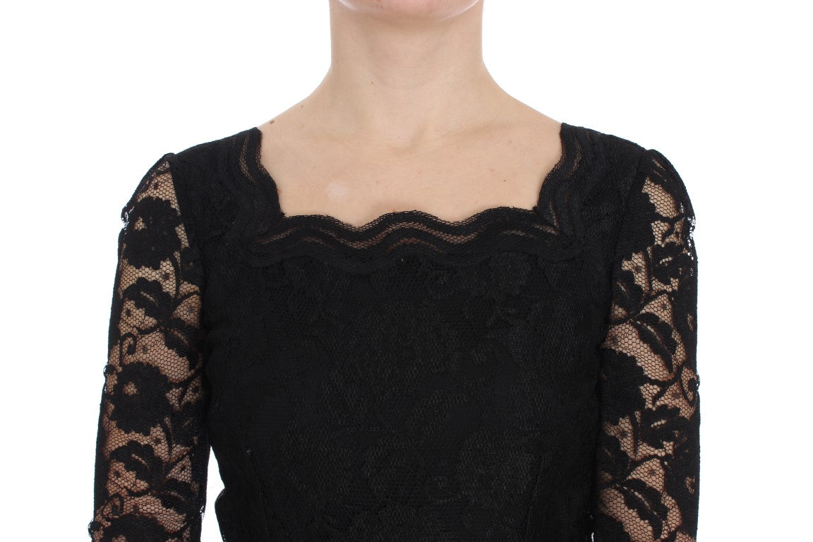 Elegant Black Floral Lace Maxi Dress - ventzia