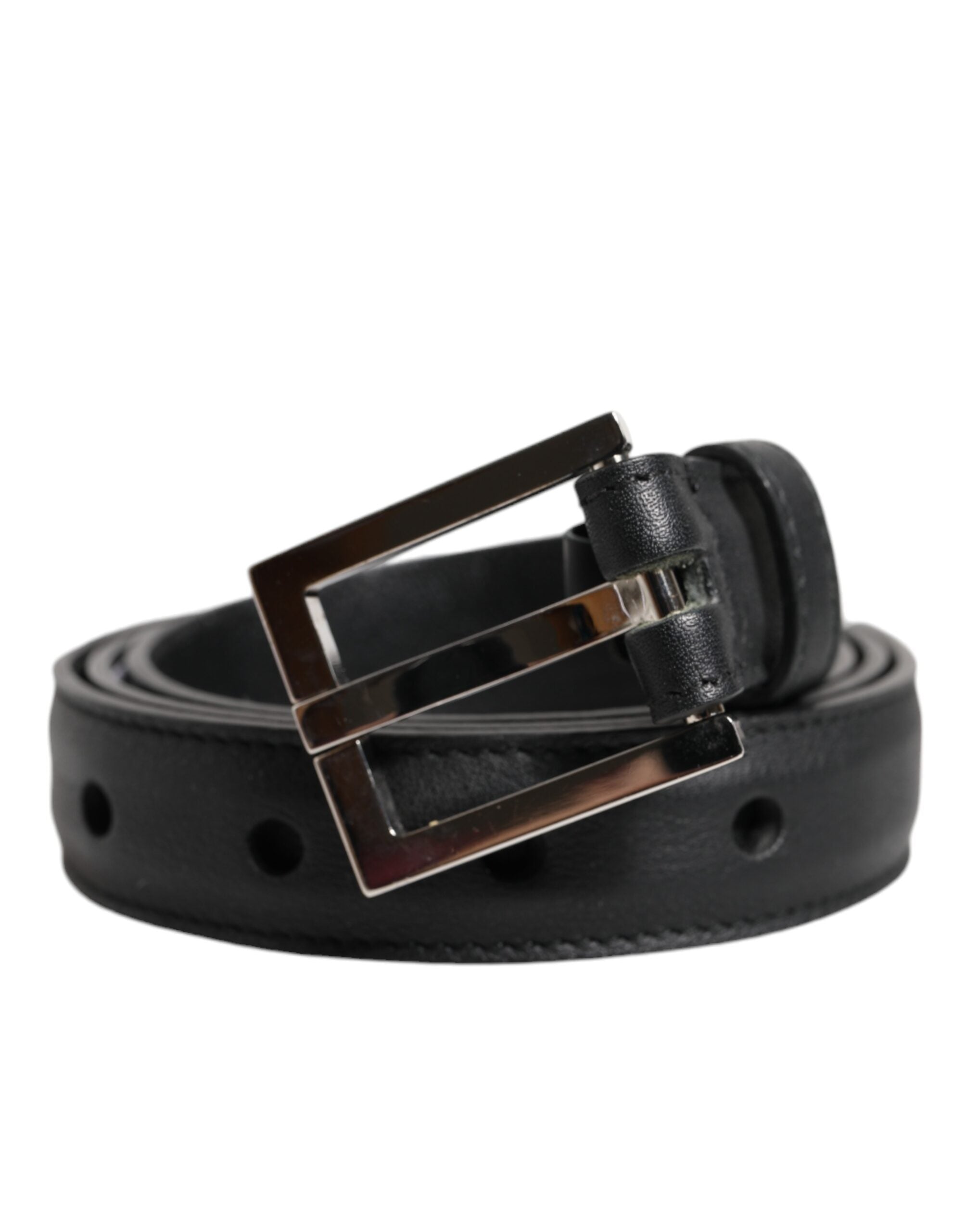 Black Classic Calfskin Leather Buckle Belt - ventzia