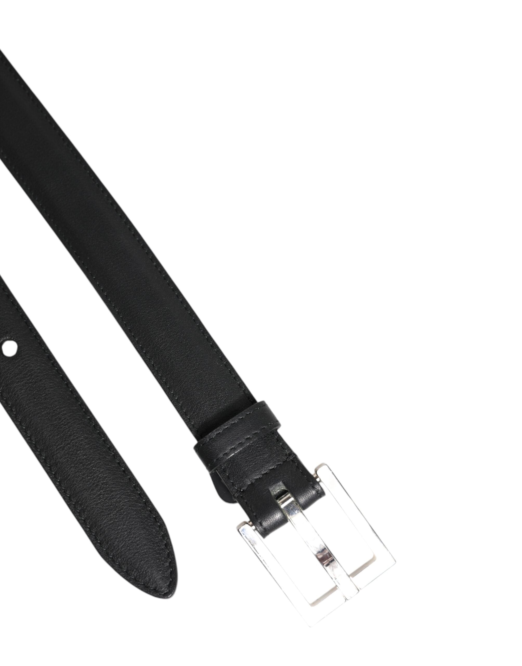 Black Classic Calfskin Leather Buckle Belt - ventzia