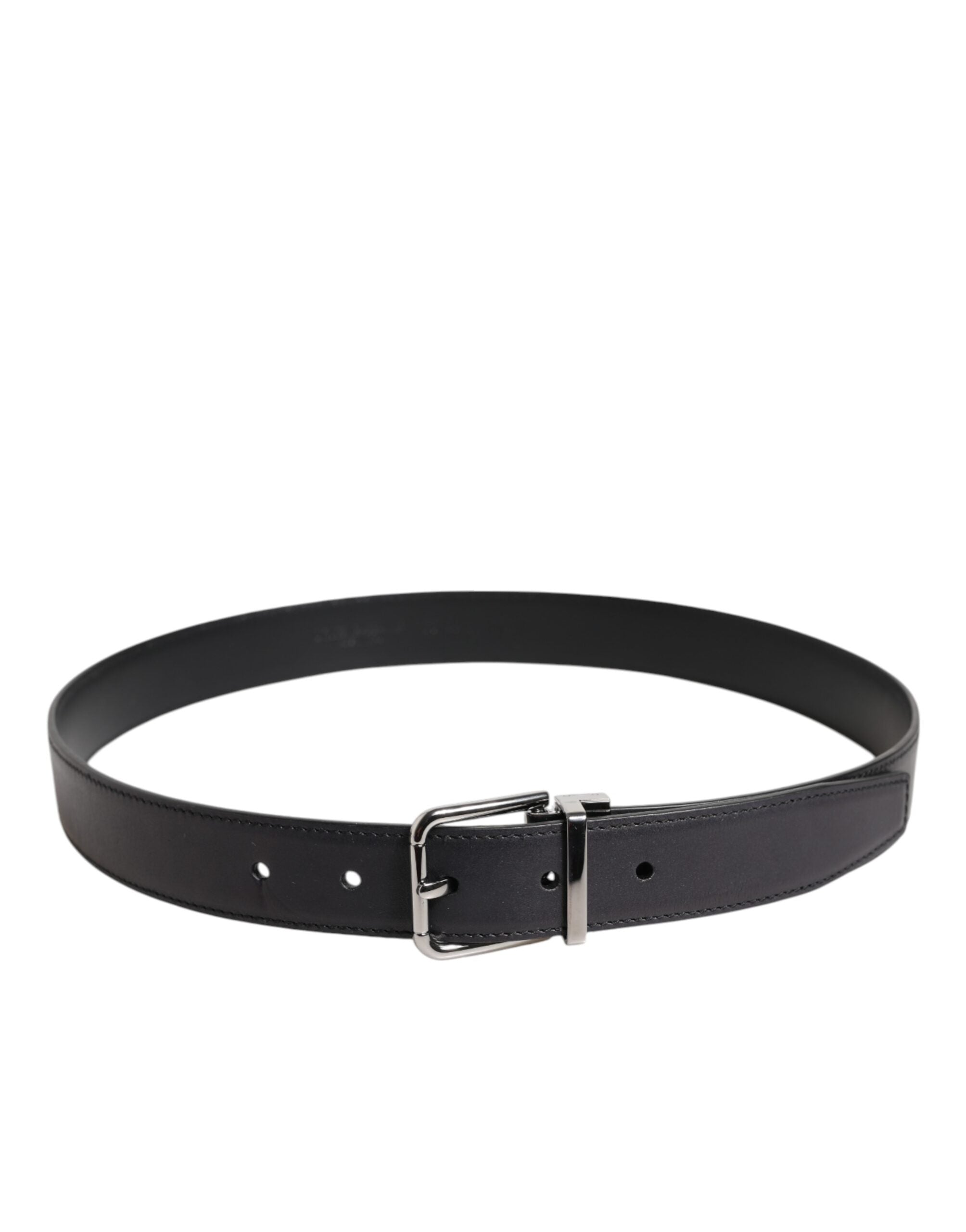 Black Classic Calf Leather Silver Buckle Belt - ventzia