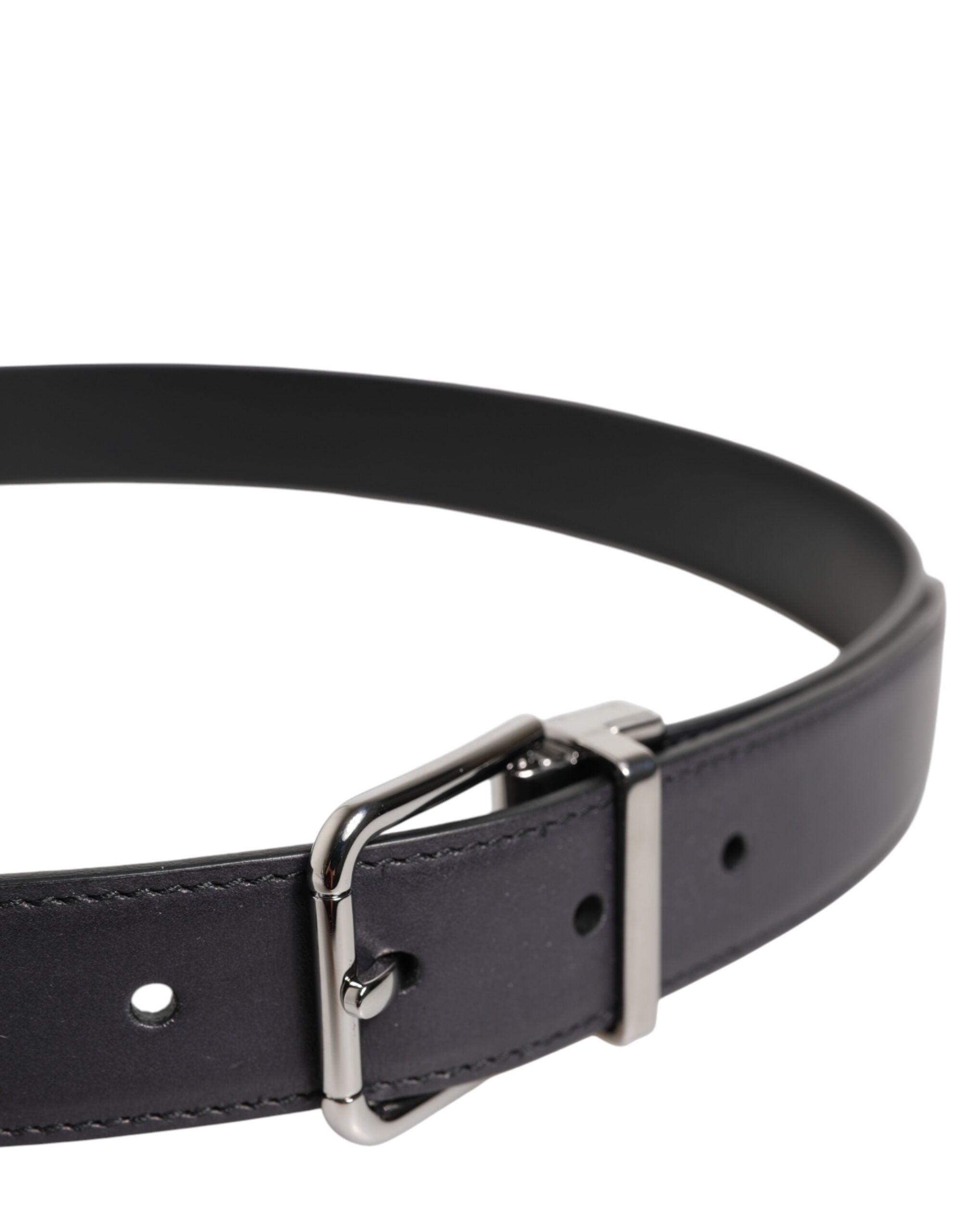 Black Classic Calf Leather Silver Buckle Belt - ventzia