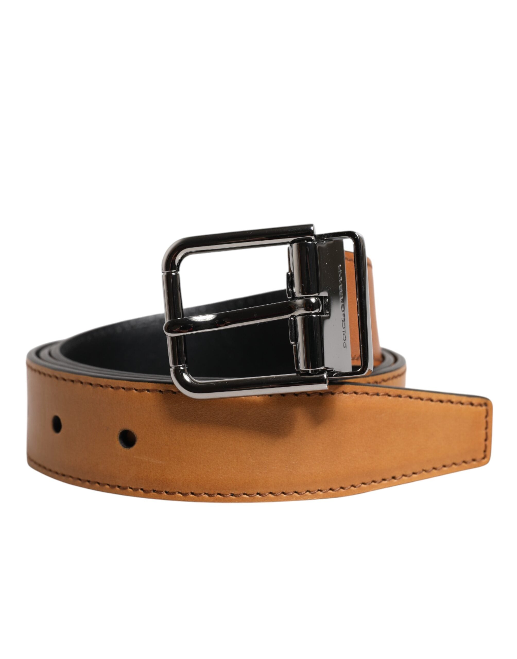 Brown Classic Calf Leather Silver Buckle Belt - ventzia