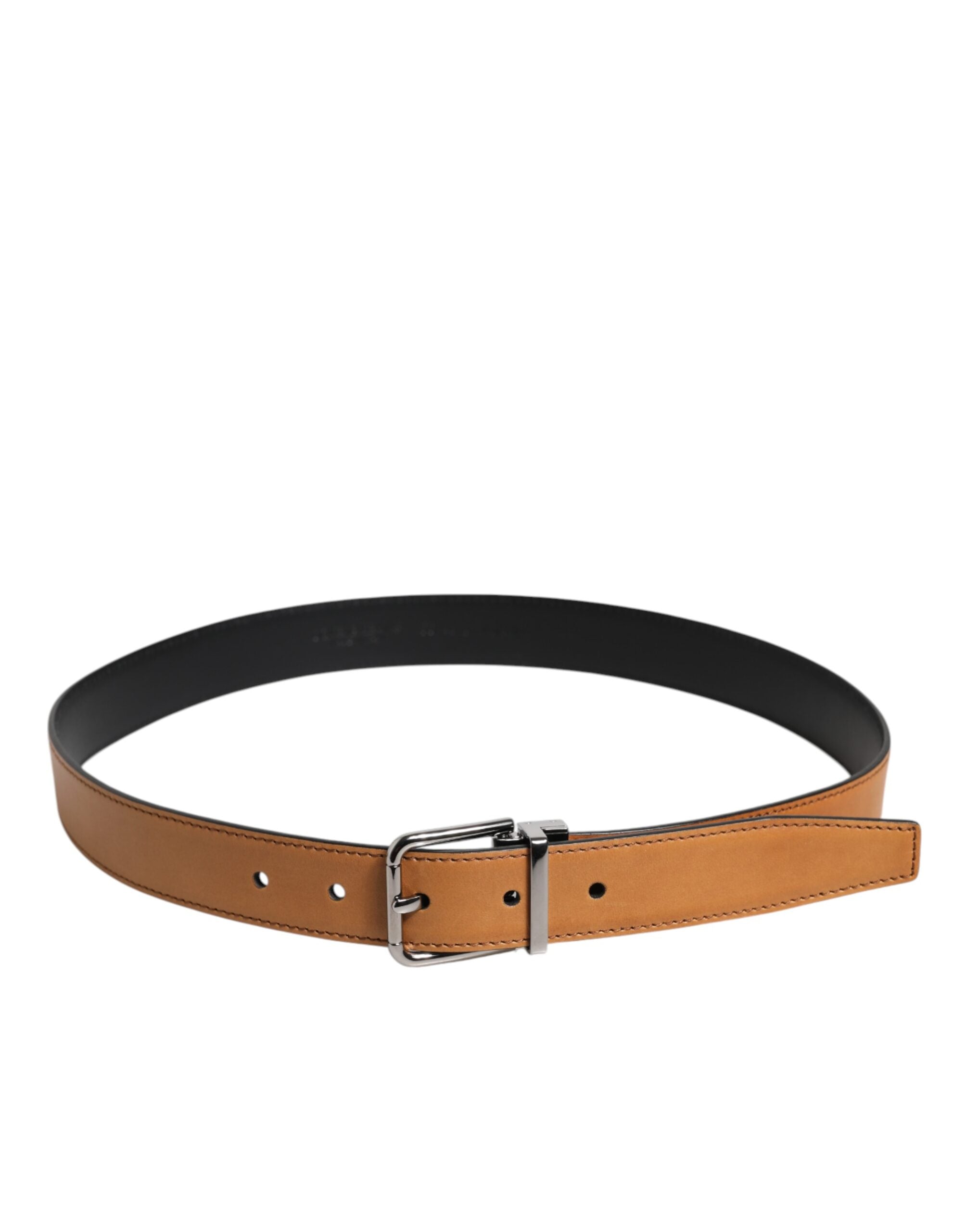 Brown Classic Calf Leather Silver Buckle Belt - ventzia