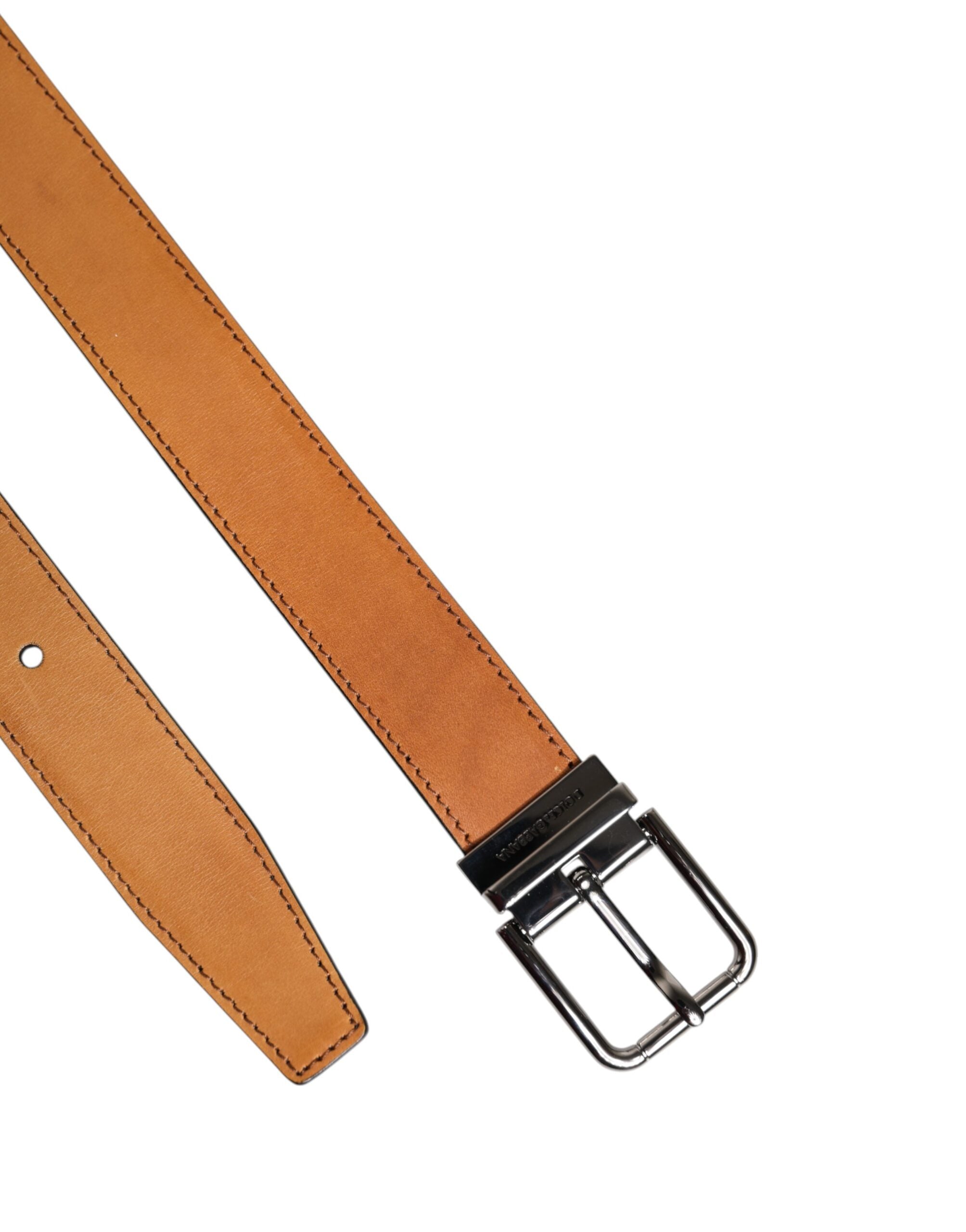 Brown Classic Calf Leather Silver Buckle Belt - ventzia