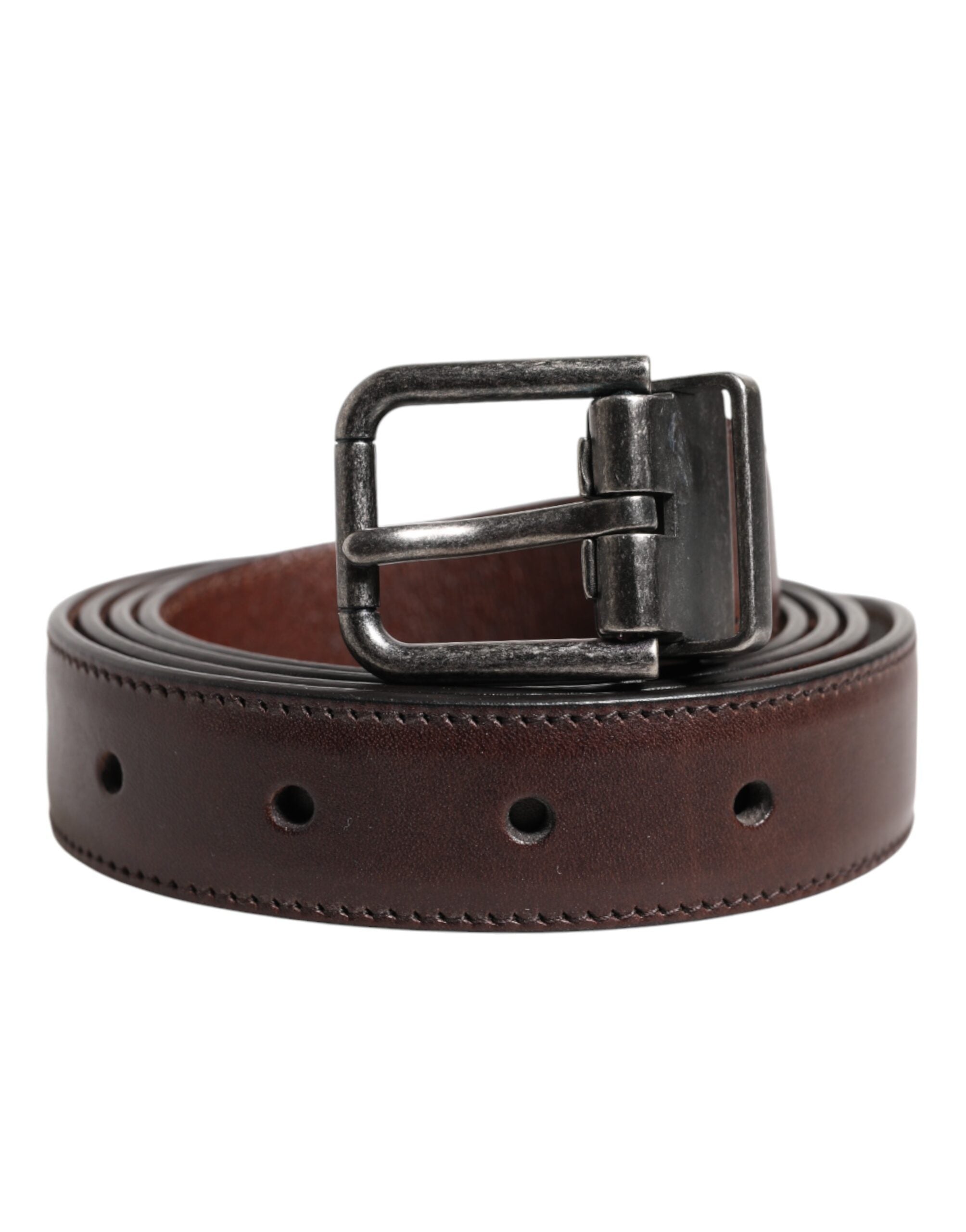 Brown Classic Calf Leather Metal Buckle Belt - ventzia