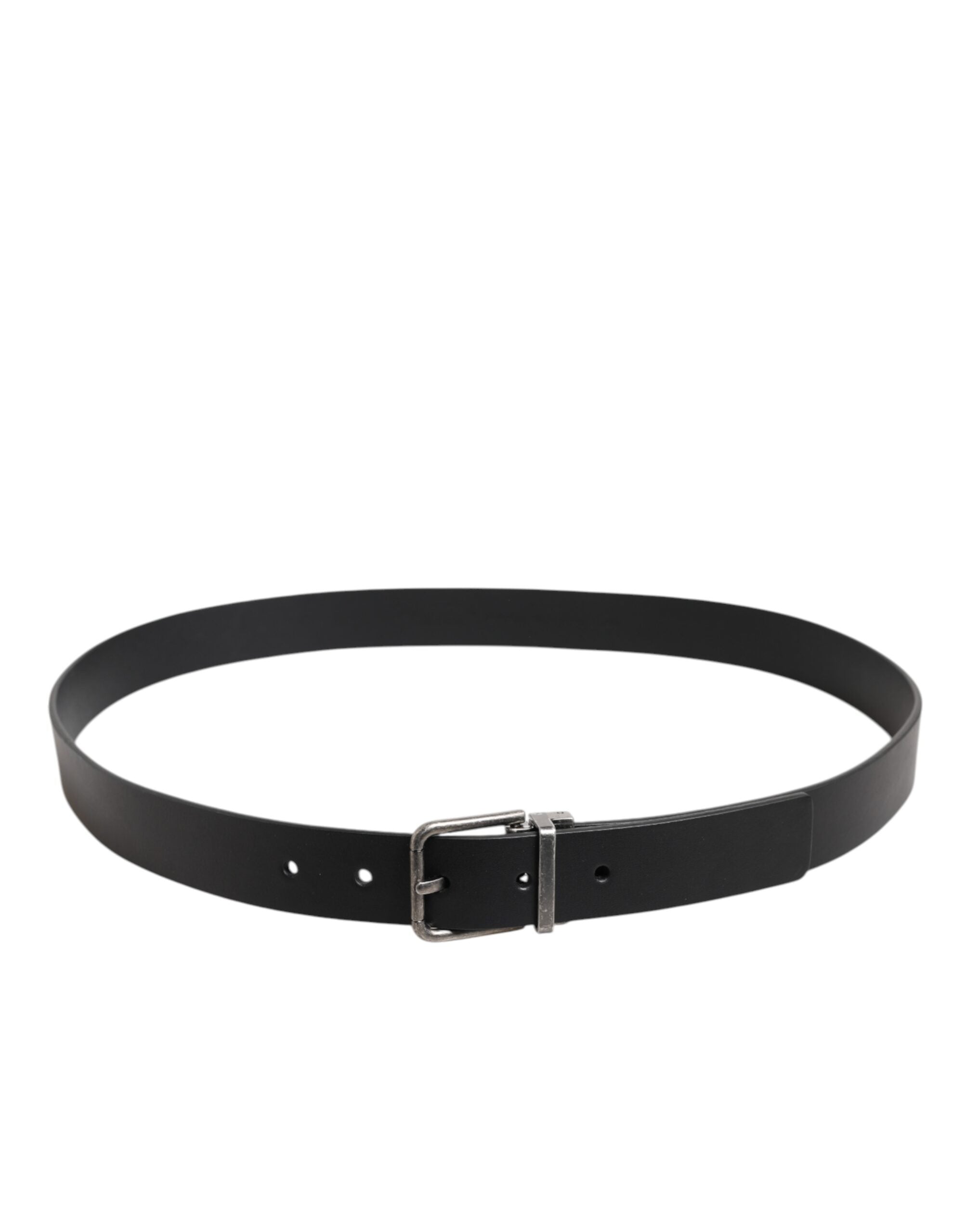 Black Classic Leather Metal Buckle Belt - ventzia