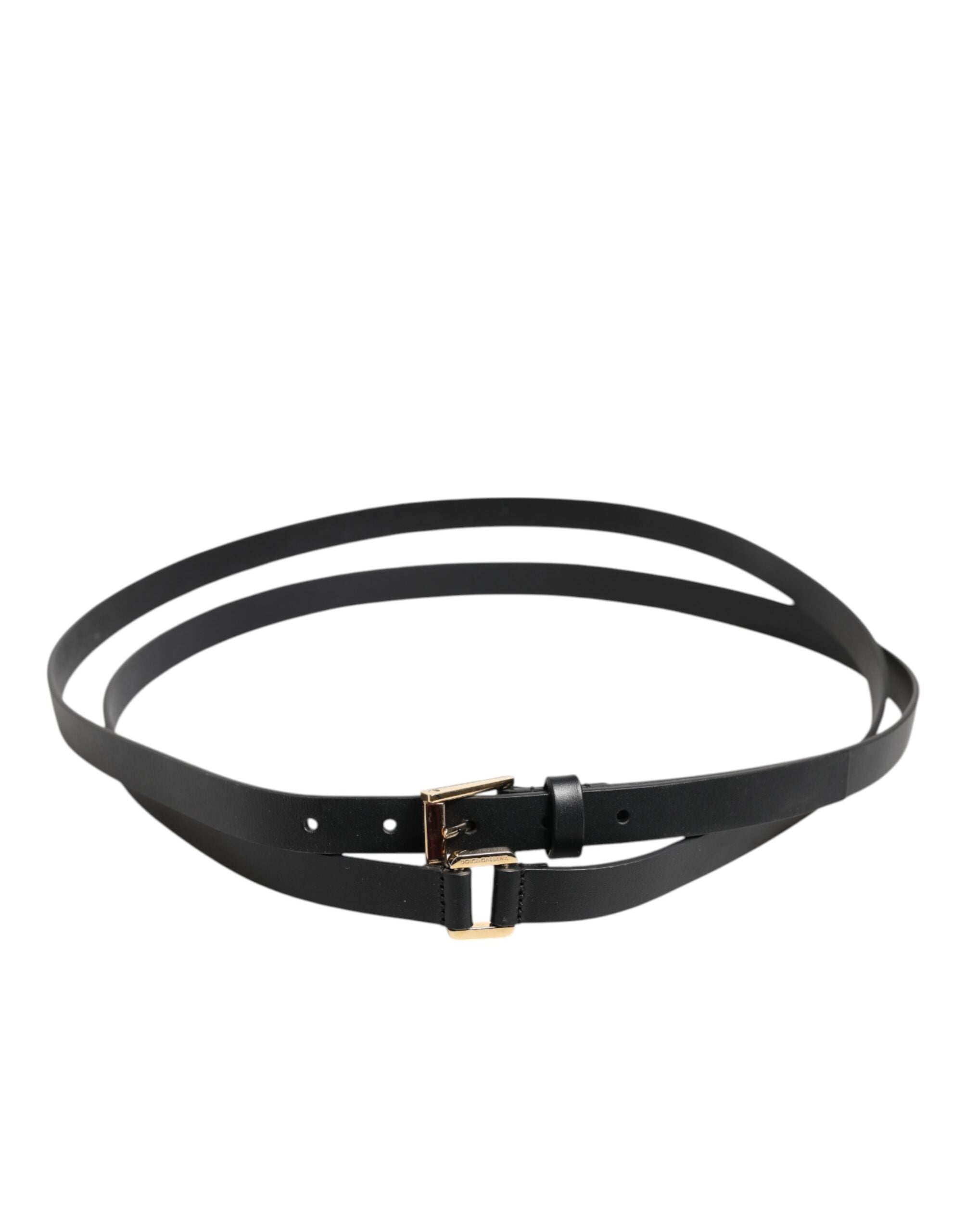 Black Double Strap Leather Gold Buckle Belt - ventzia