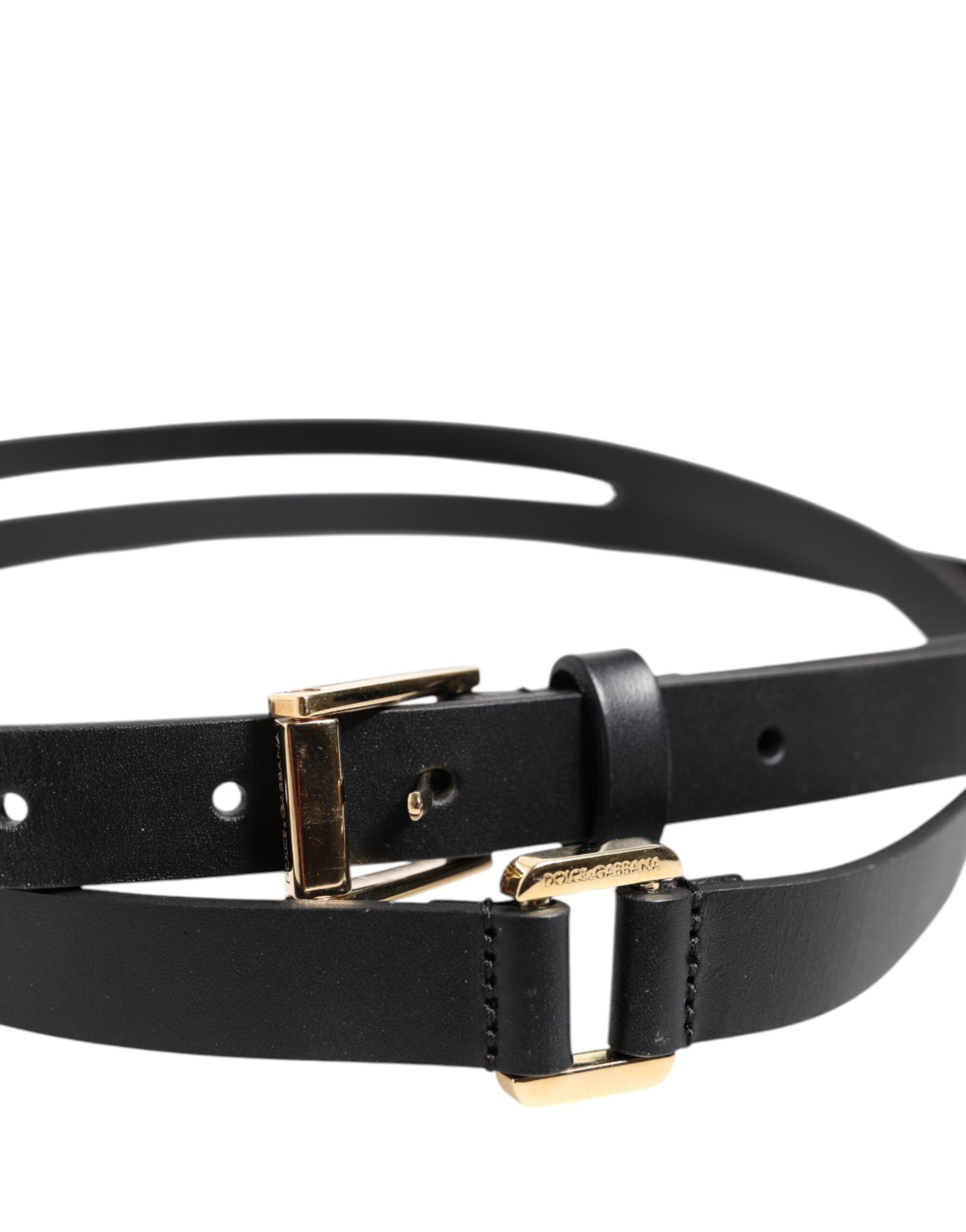 Black Double Strap Leather Gold Buckle Belt - ventzia