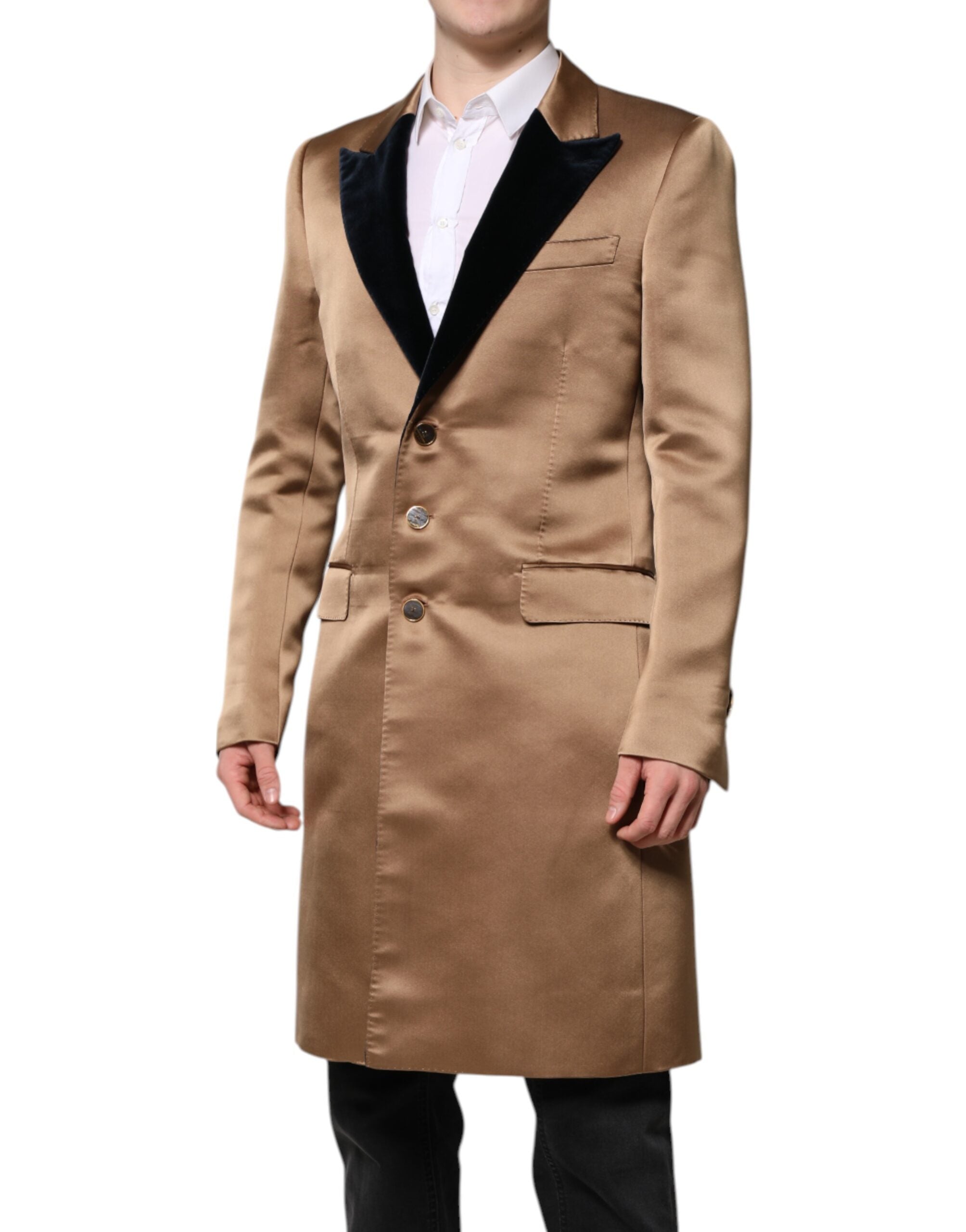 Brown Silk Single Breasted Trench Coat Jacket - ventzia