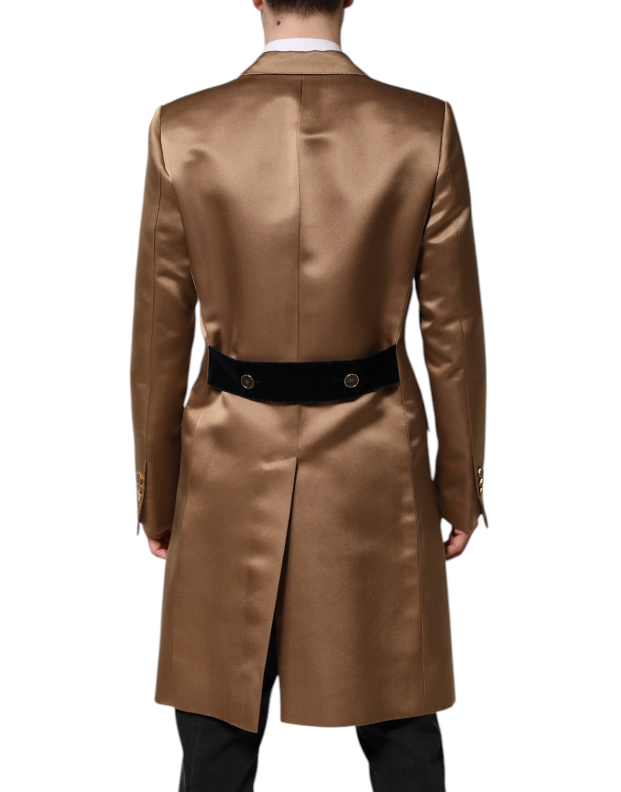 Brown Silk Single Breasted Trench Coat Jacket - ventzia
