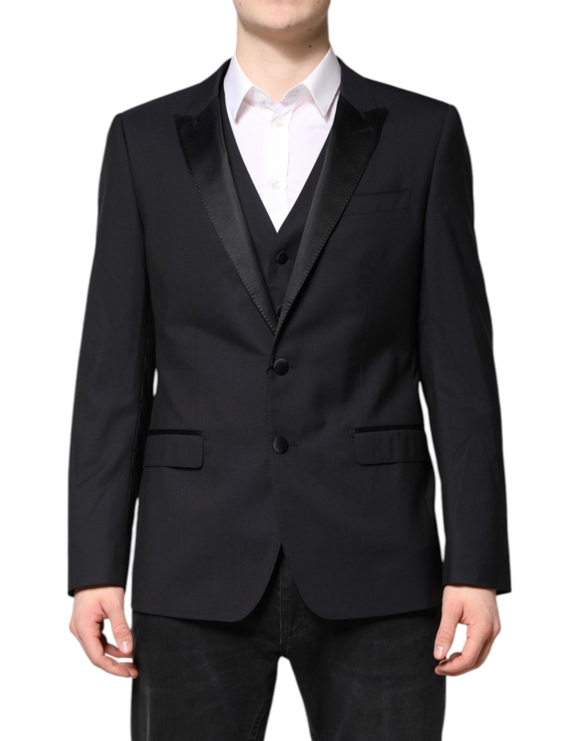 Dark Blue MARTINI Wool Suit 2 Piece Jacket - ventzia