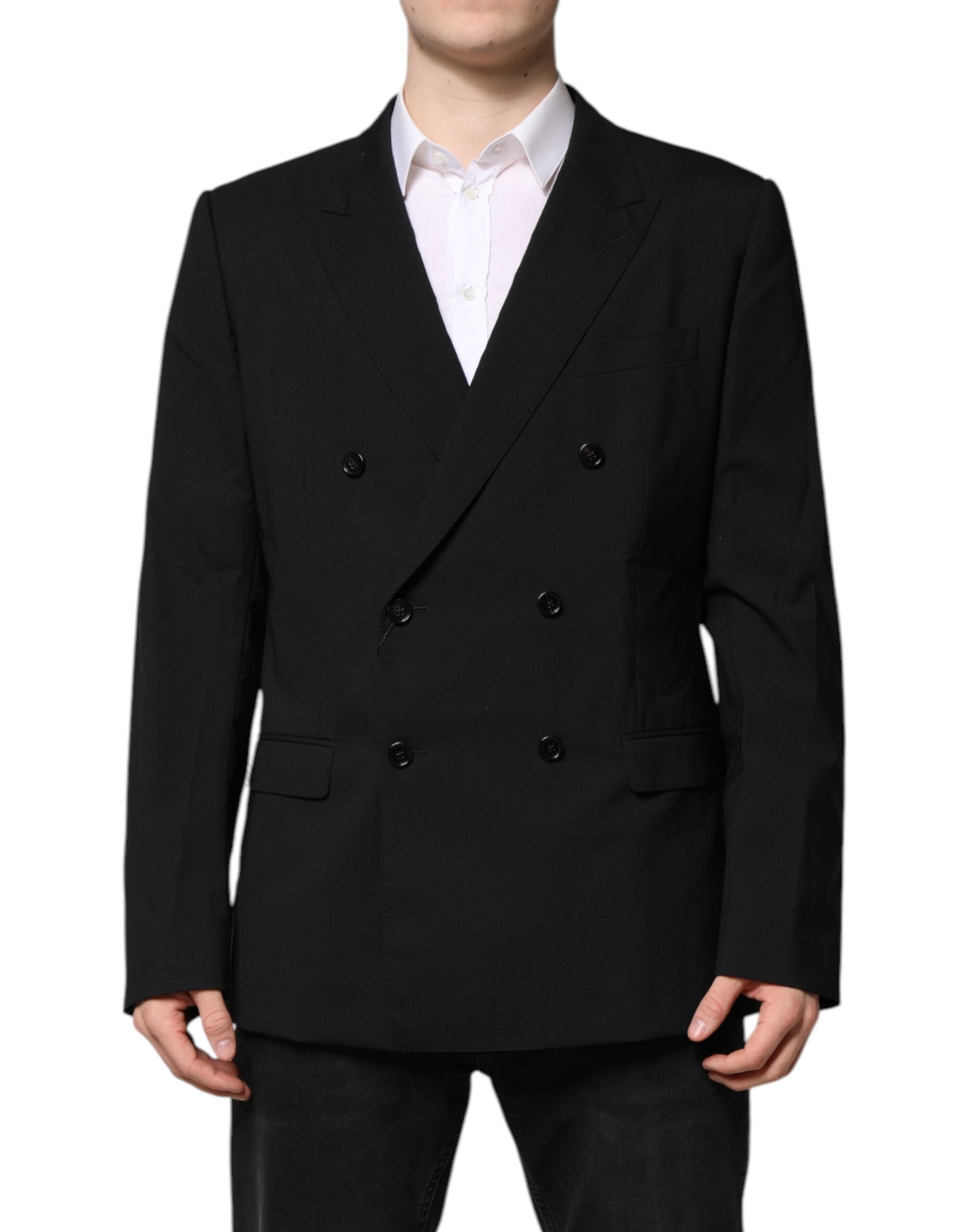 Black MARTINI Double Breasted Suit Jacket - ventzia