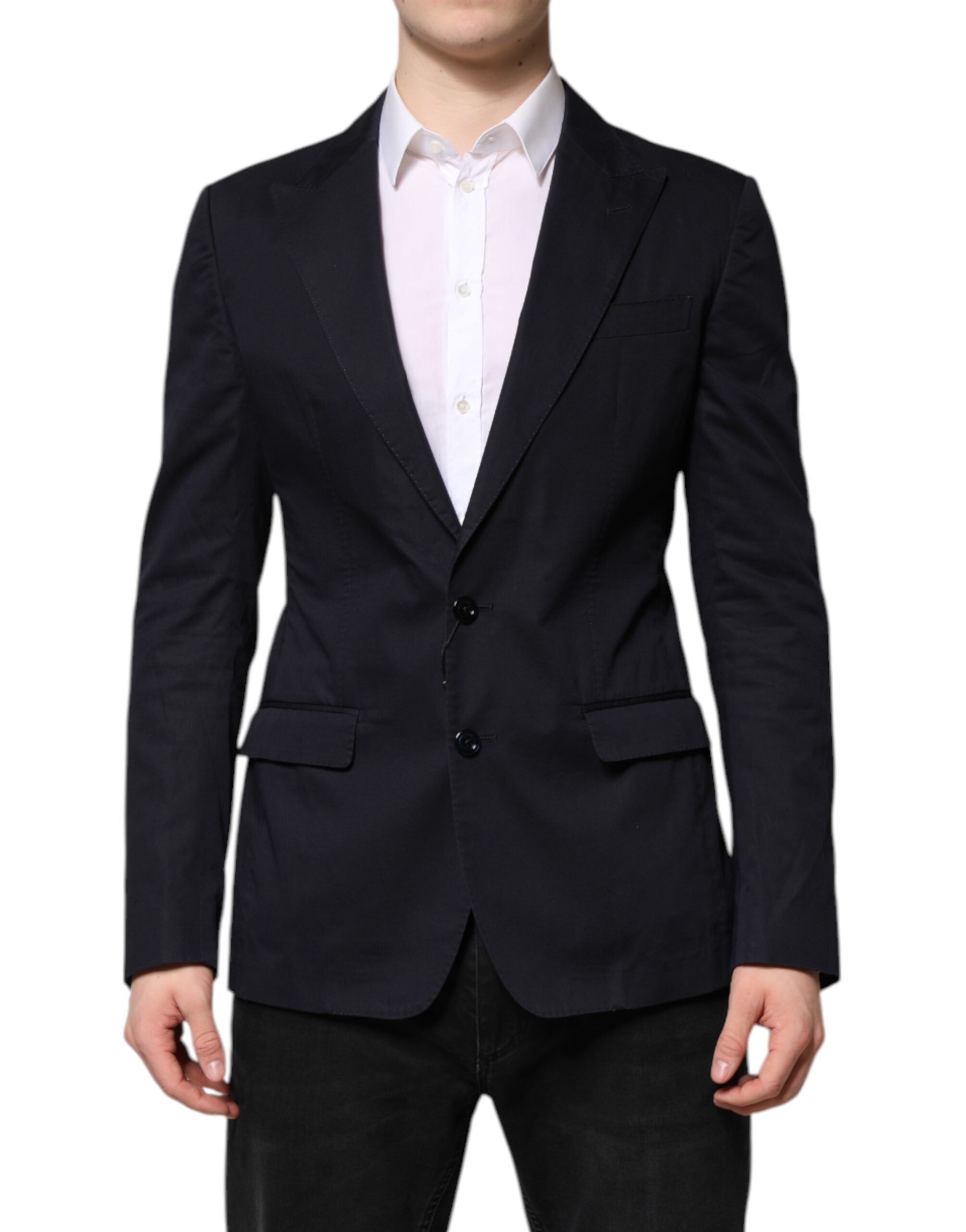 Dark Blue TAORMINA Cotton Blazer Suit Jacket - ventzia