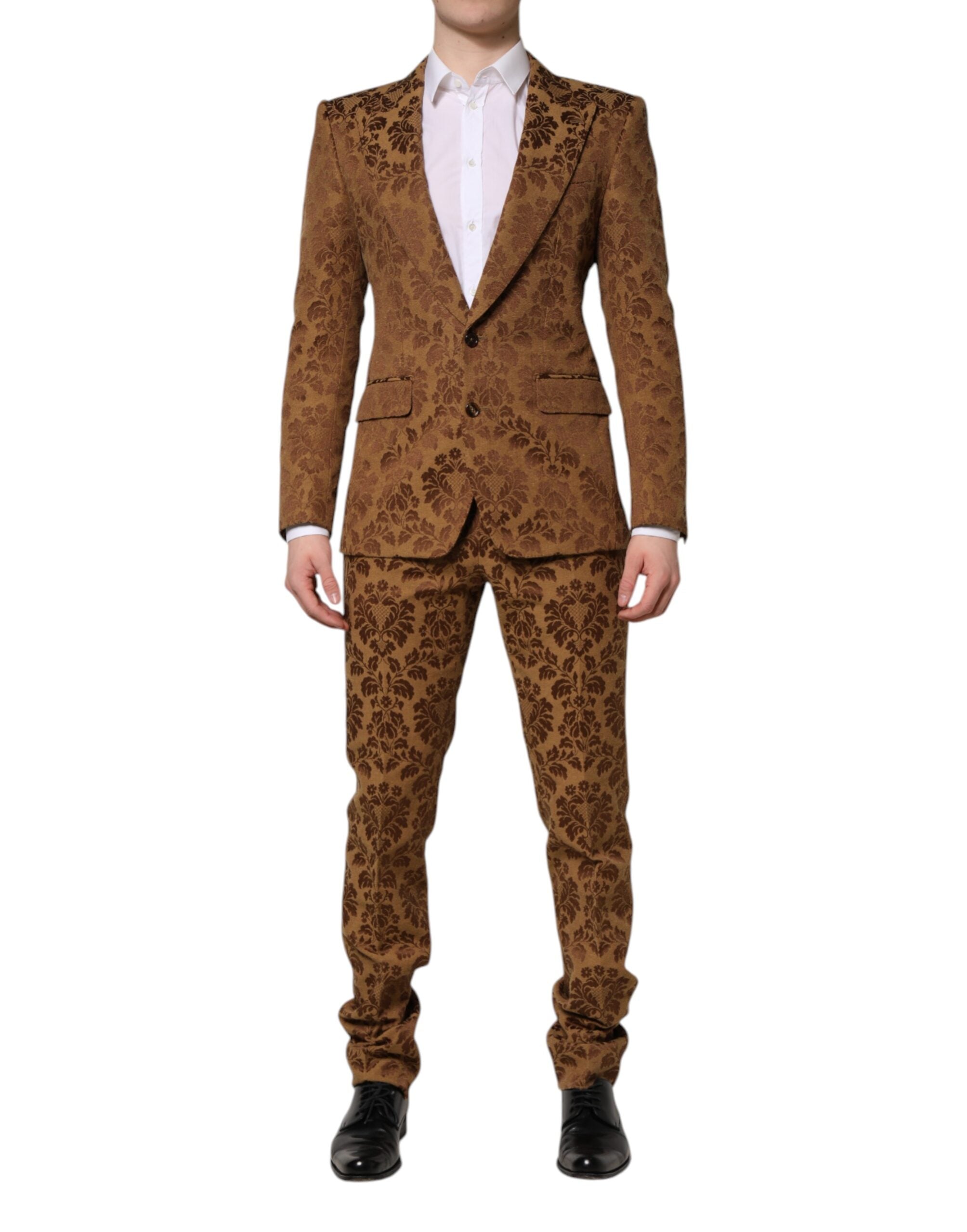 Brown Floral Jacquard SICILIA 2 Piece Suit - ventzia