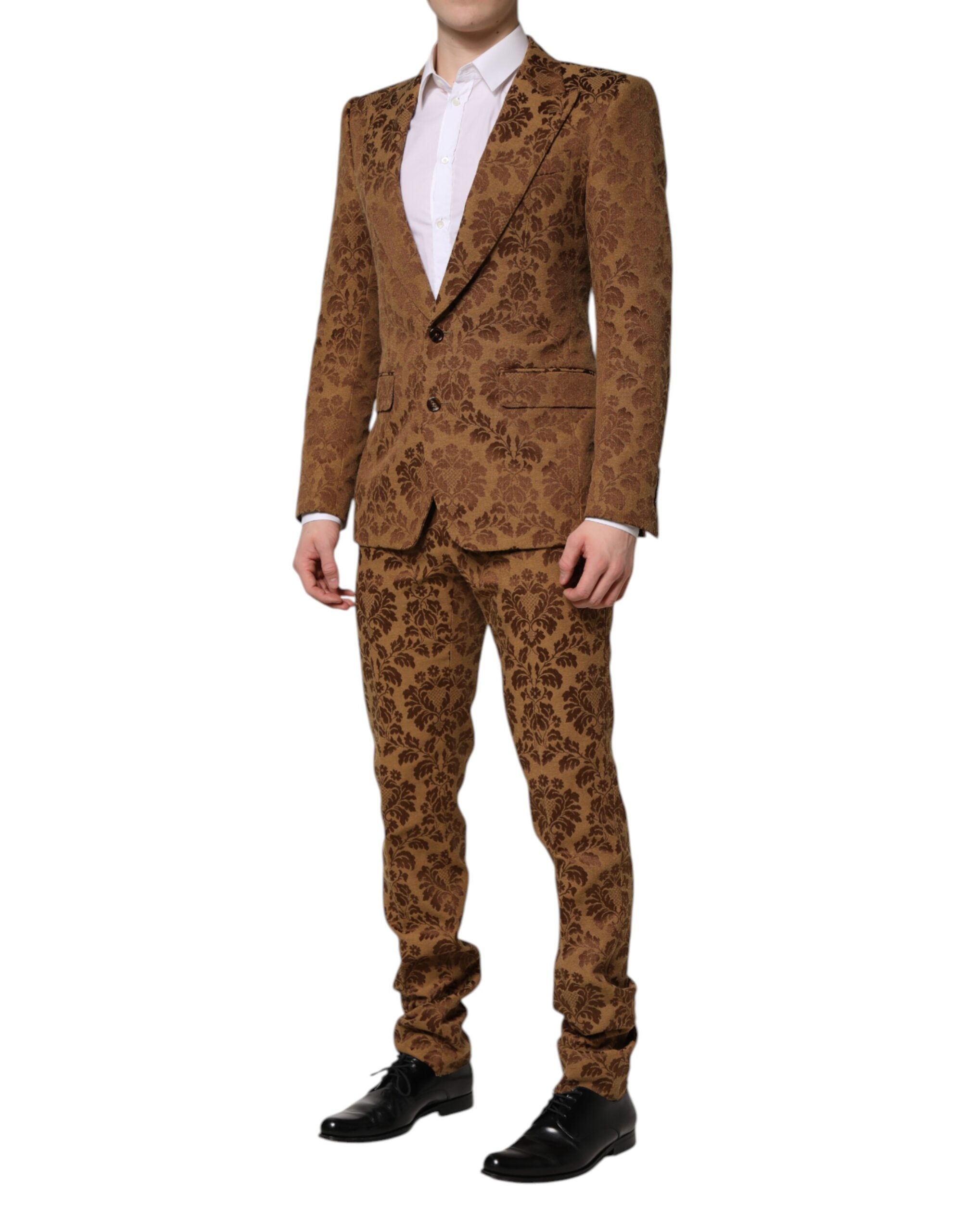 Brown Floral Jacquard SICILIA 2 Piece Suit - ventzia