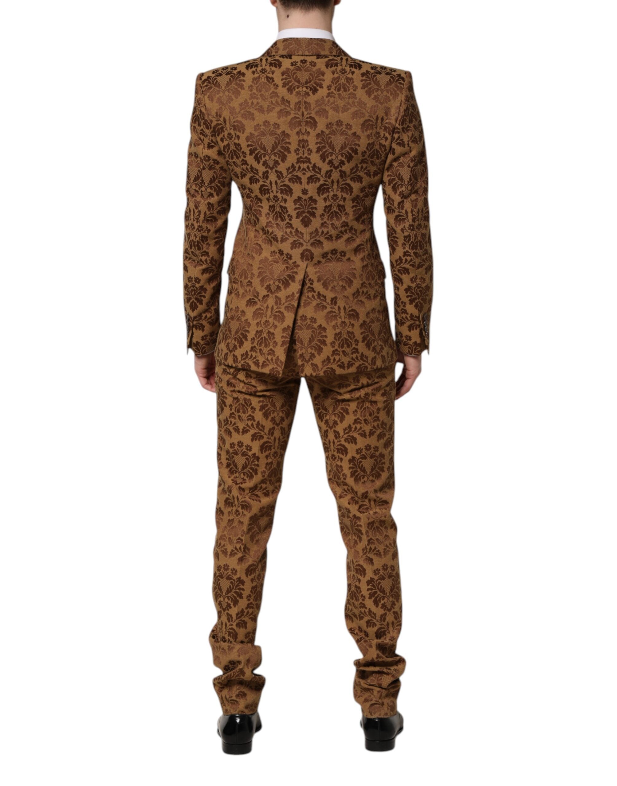 Brown Floral Jacquard SICILIA 2 Piece Suit - ventzia