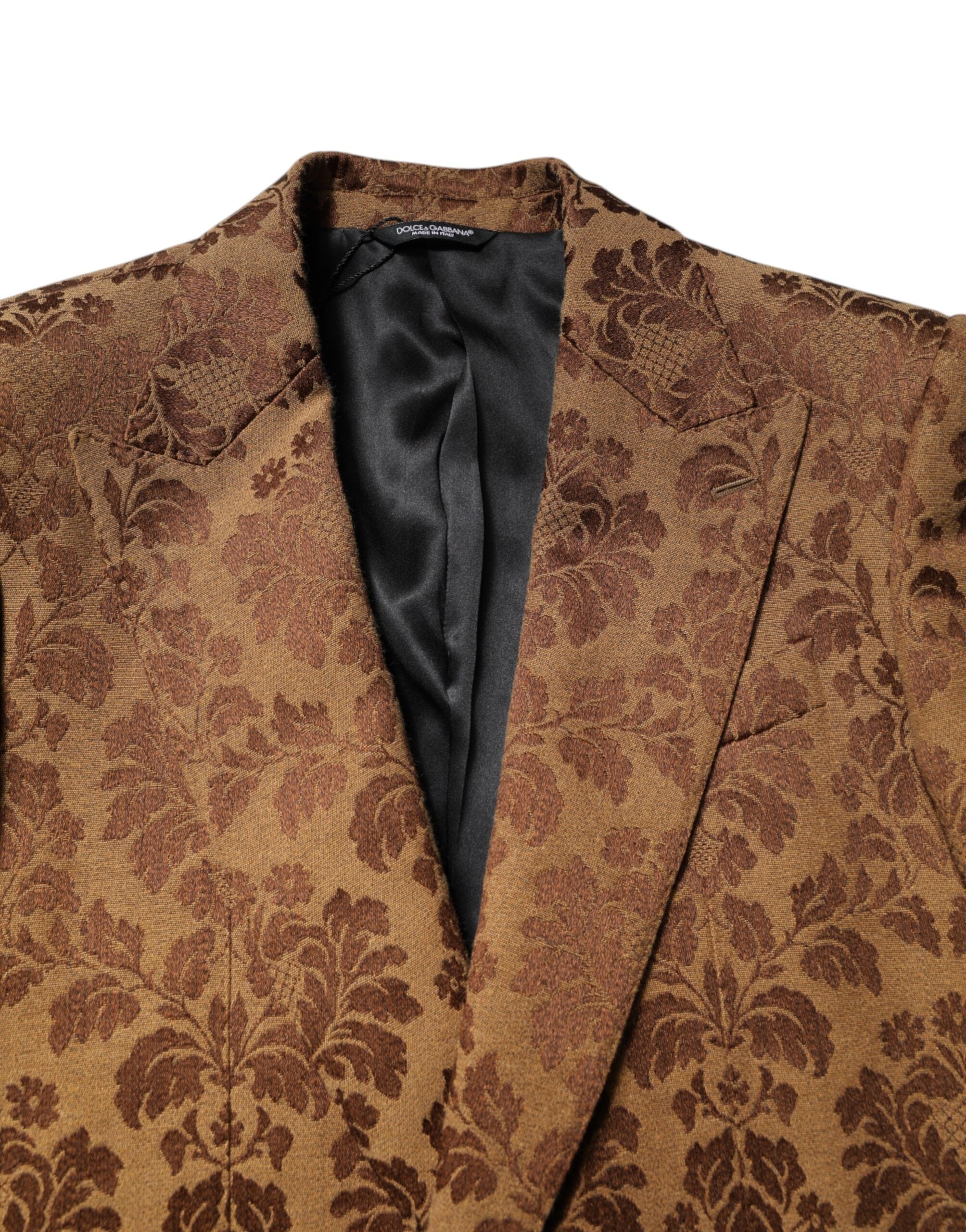Brown Floral Jacquard SICILIA 2 Piece Suit - ventzia