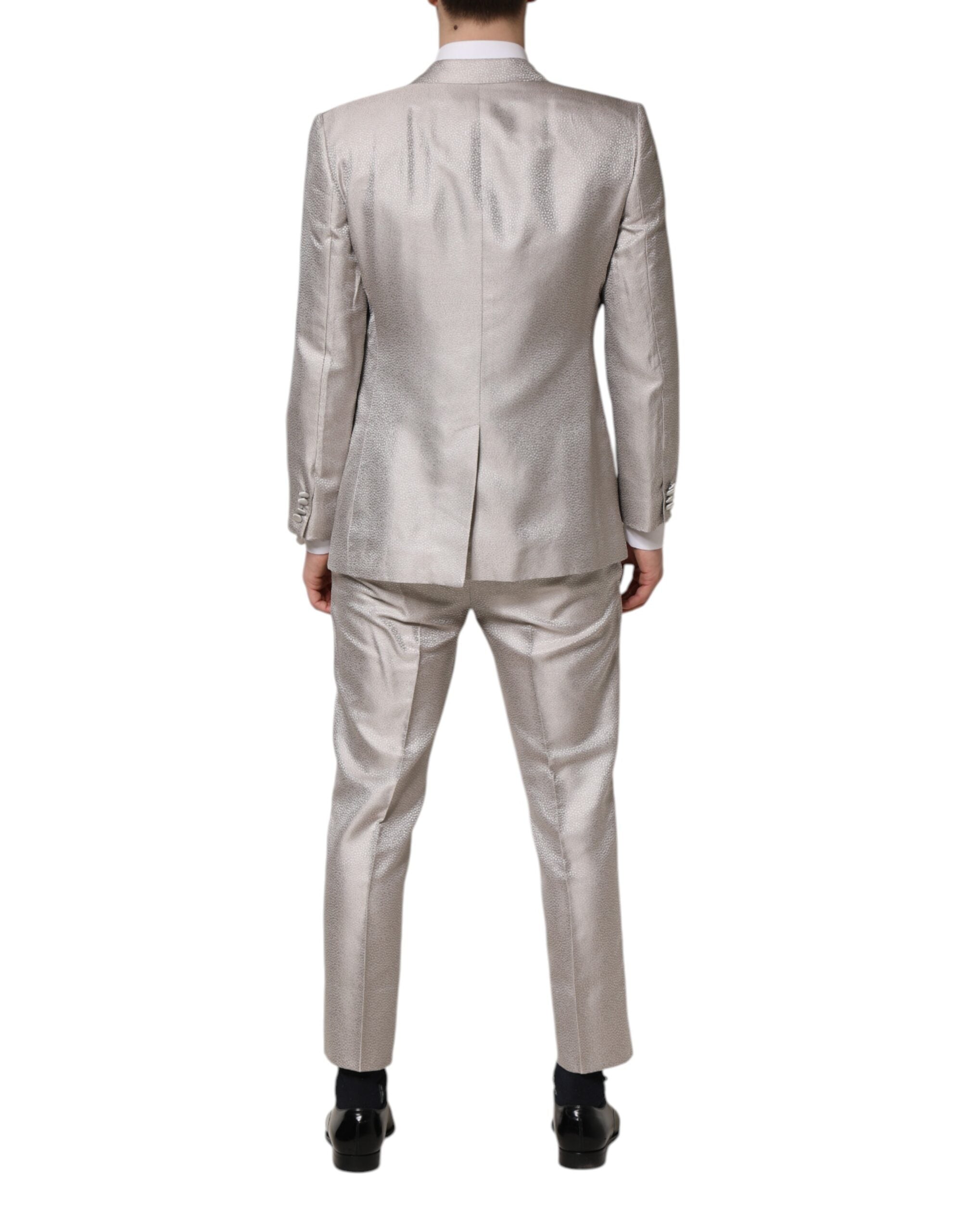 Light Gray Jacquard Silk Dotted 2 Piece Suit - ventzia