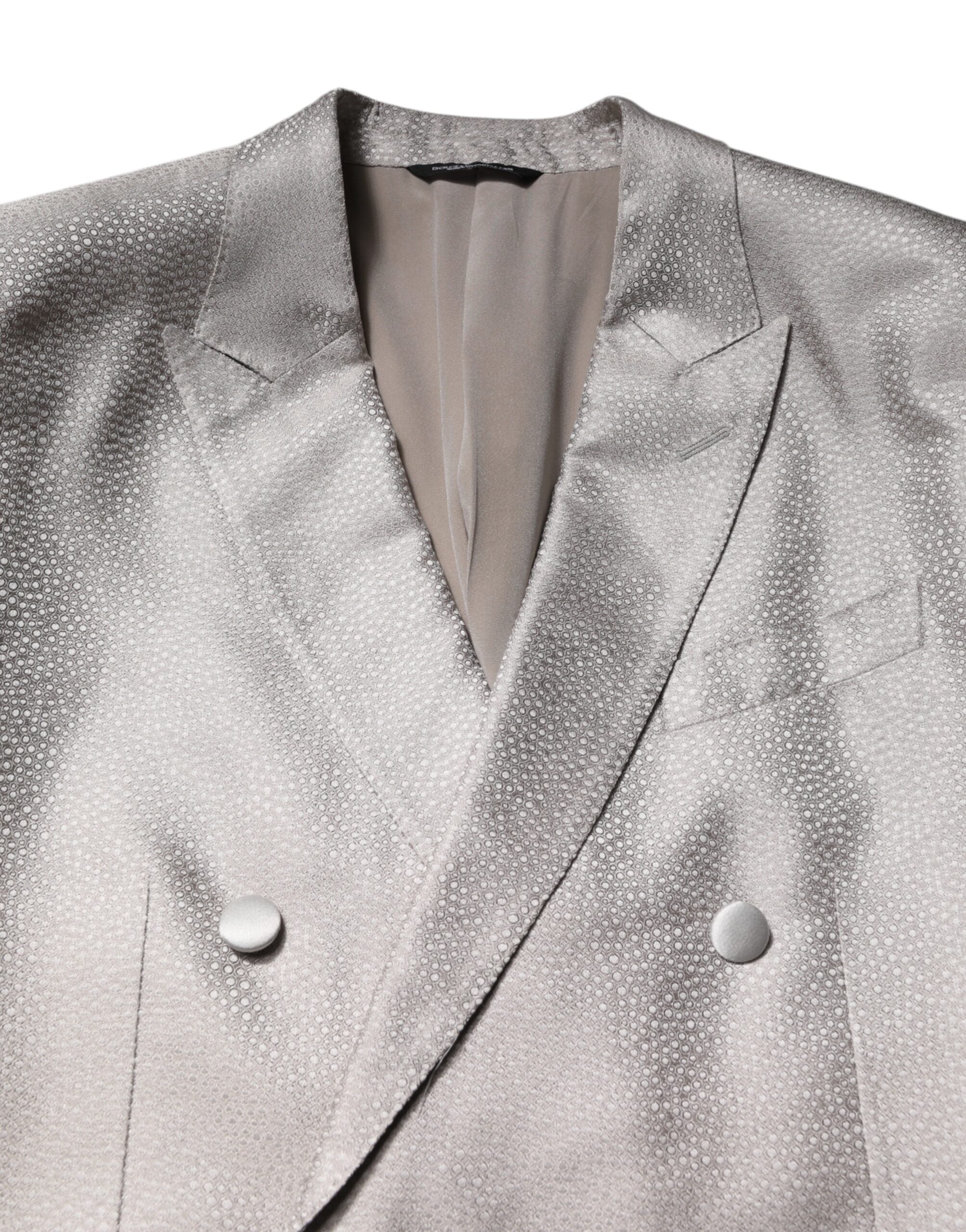 Light Gray Jacquard Silk Dotted 2 Piece Suit - ventzia