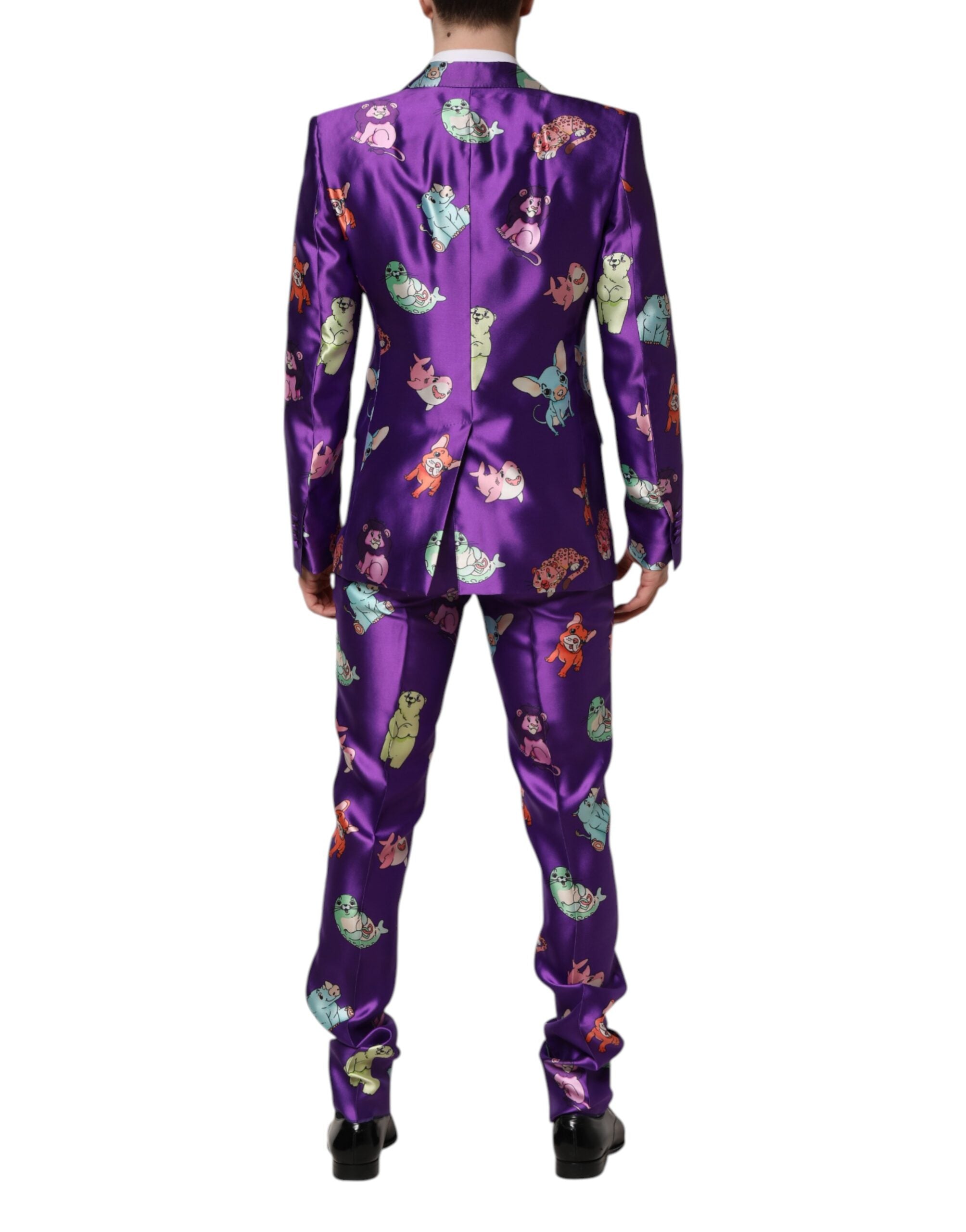 Purple Silk Animal Print 3 Piece Suit - ventzia