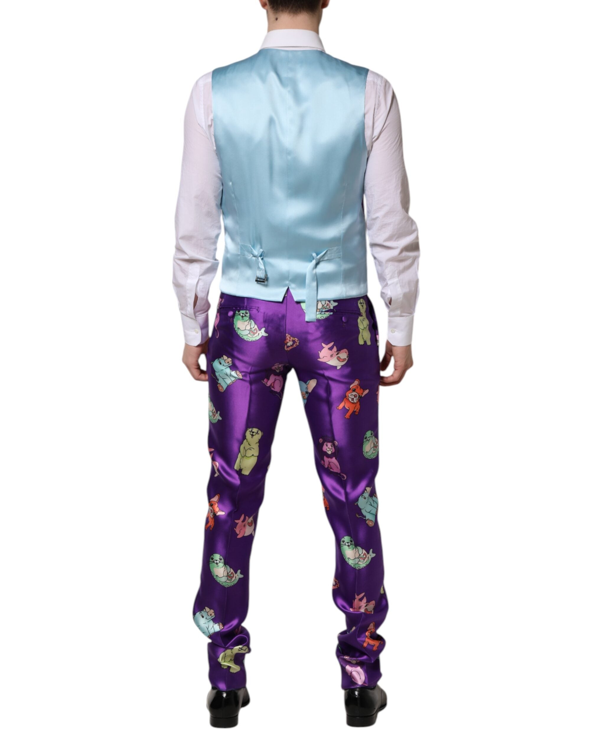 Purple Silk Animal Print 3 Piece Suit - ventzia