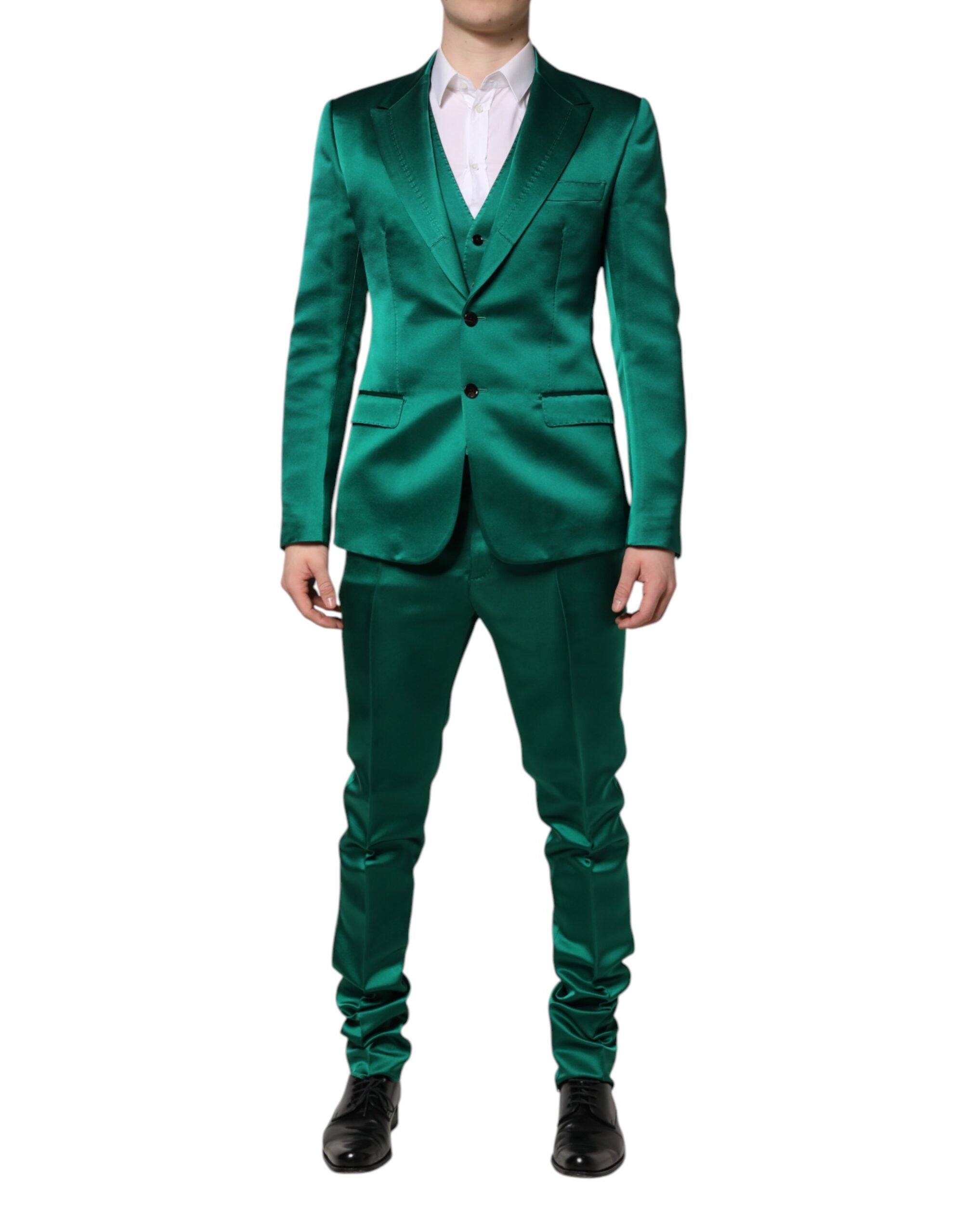 Green Silk 3 Piece Single Breasted Suit - ventzia