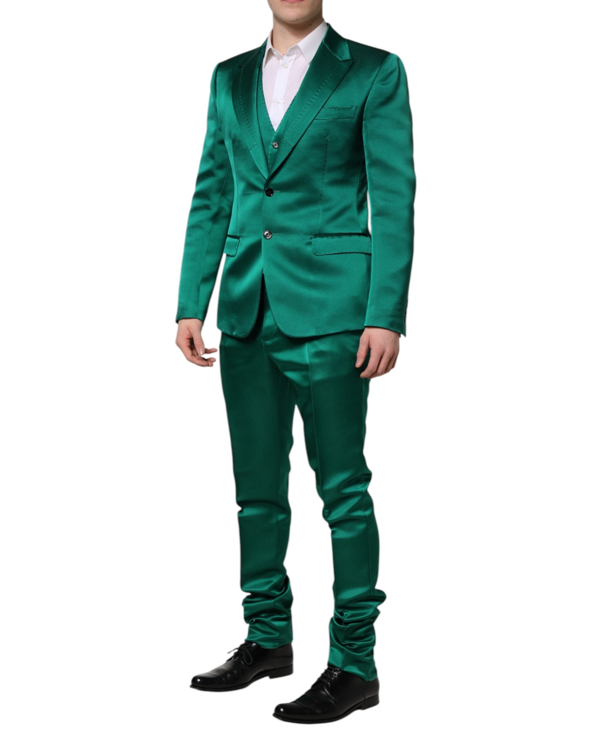 Green Silk 3 Piece Single Breasted Suit - ventzia