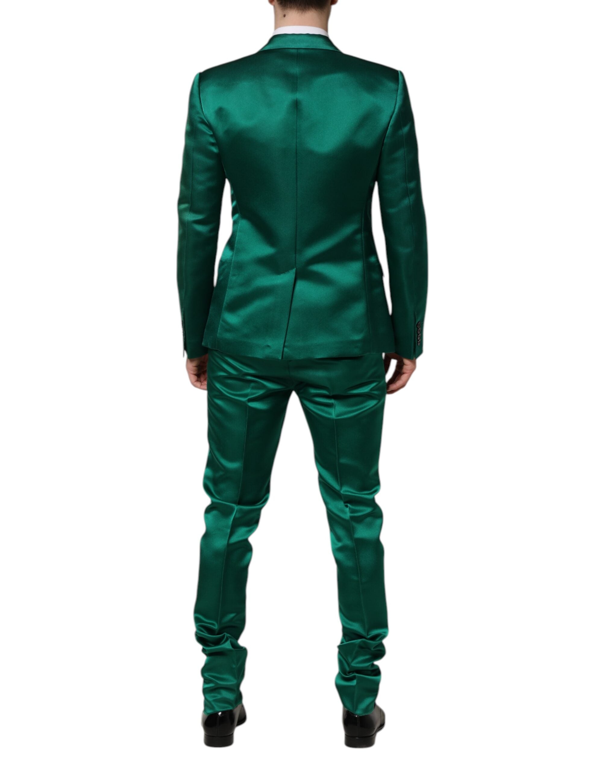 Green Silk 3 Piece Single Breasted Suit - ventzia