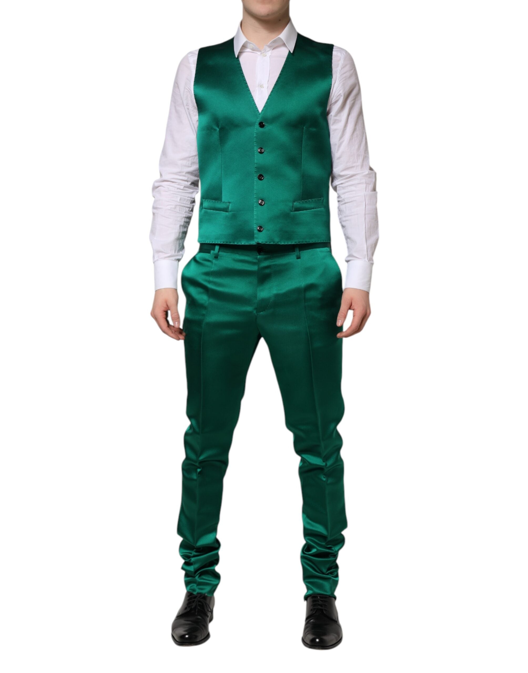 Green Silk 3 Piece Single Breasted Suit - ventzia